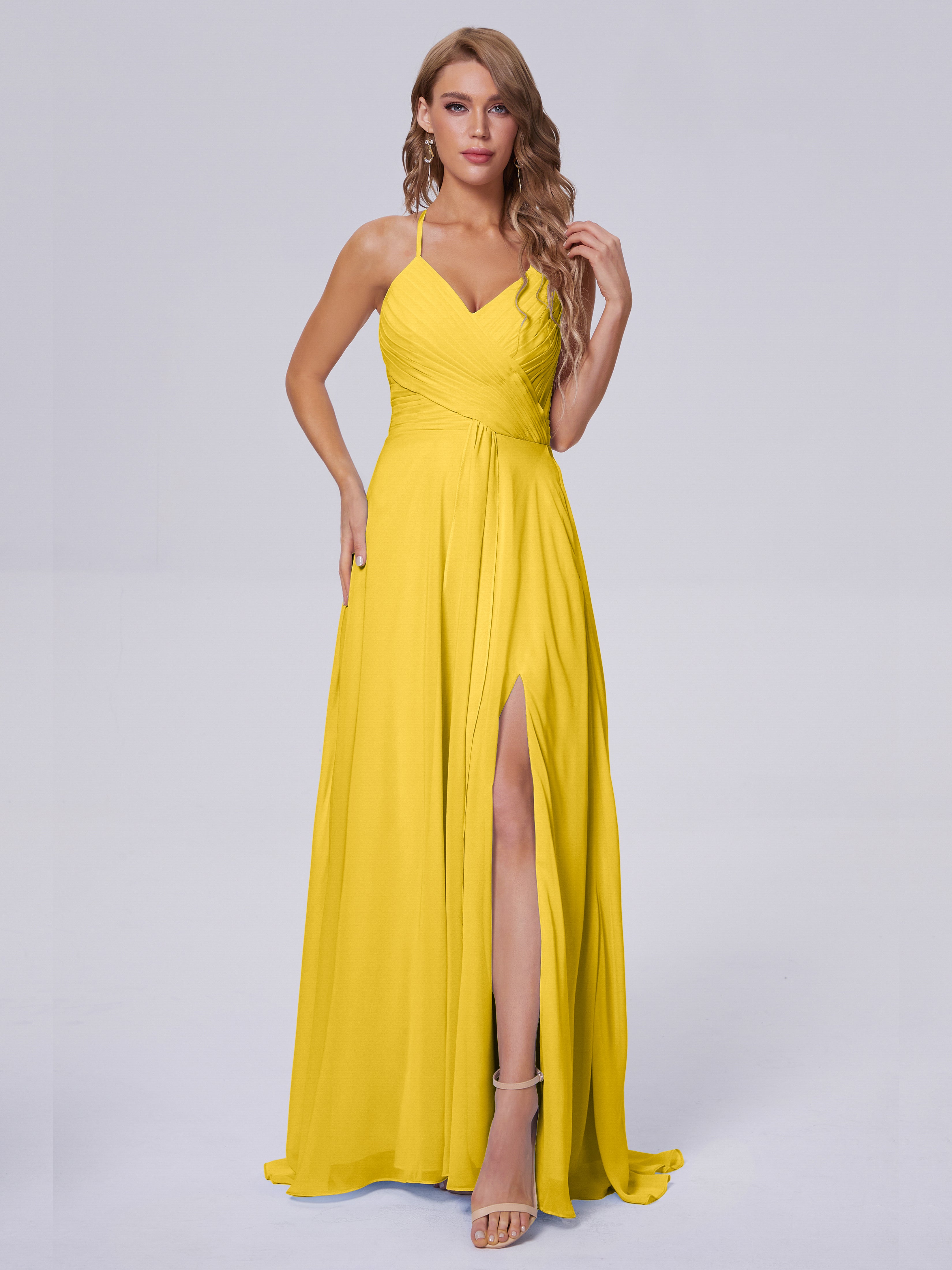 Harmony Unique Straps Chiffon Bridesmaid Dresses with Slit
