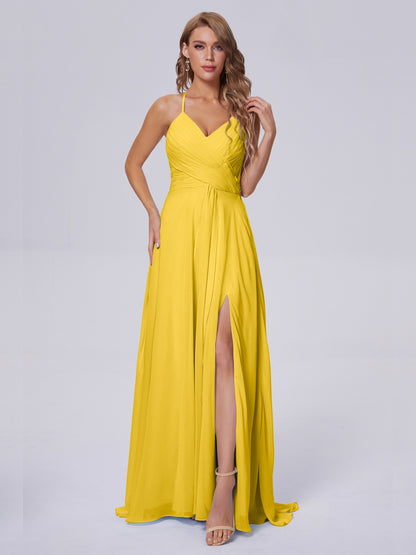 Harmony Unique Straps Chiffon Bridesmaid Dresses with Slit
