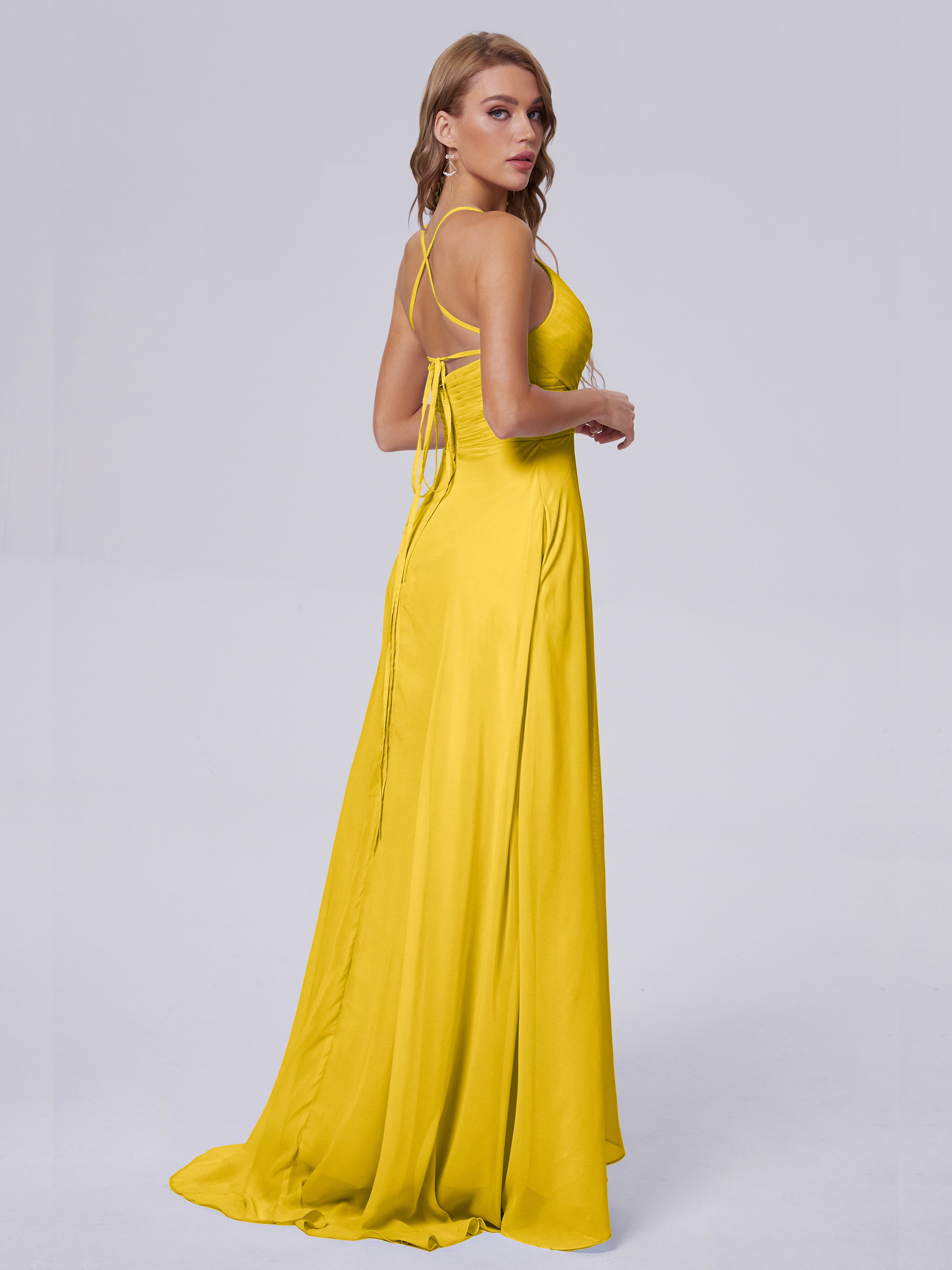 Harmony Unique Straps Chiffon Bridesmaid Dresses with Slit