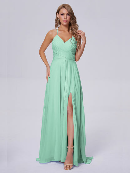 Harmony Unique Straps Chiffon Bridesmaid Dresses with Slit