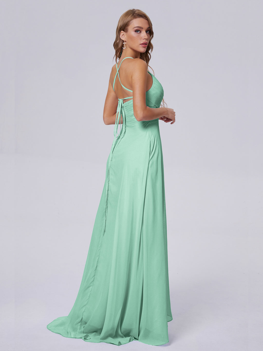 Harmony Unique Straps Chiffon Bridesmaid Dresses with Slit