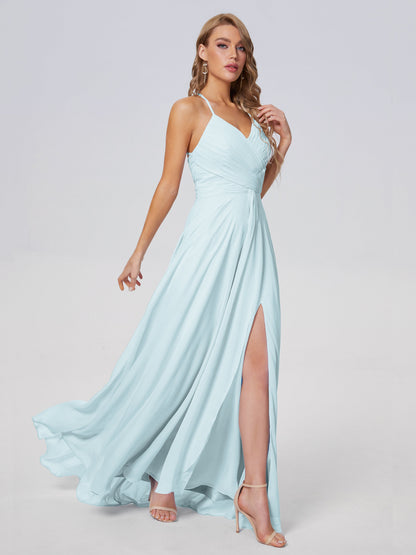 Harmony Unique Straps Chiffon Bridesmaid Dresses with Slit