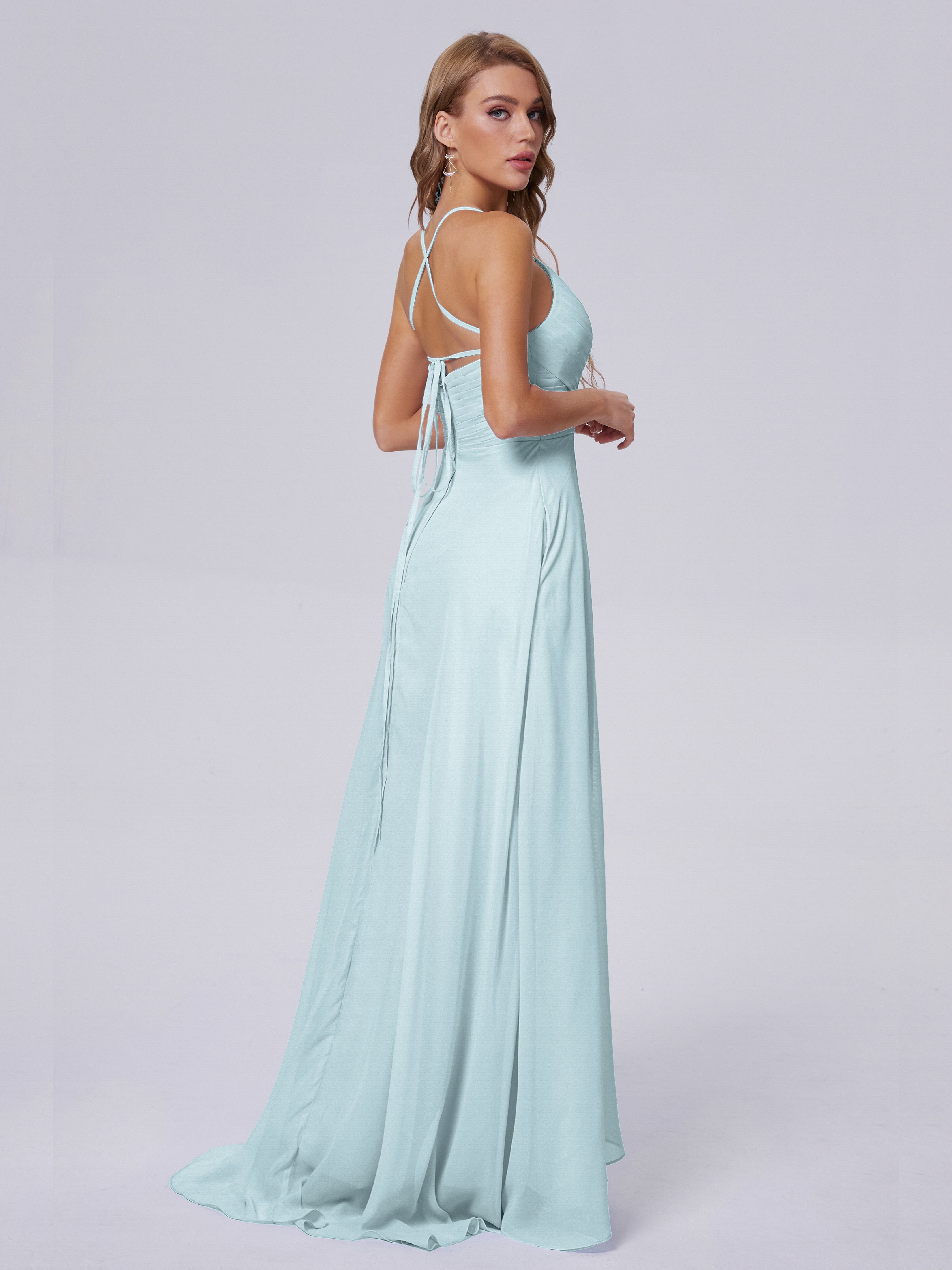Harmony Unique Straps Chiffon Bridesmaid Dresses with Slit