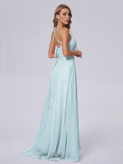 Harmony Unique Straps Chiffon Bridesmaid Dresses with Slit