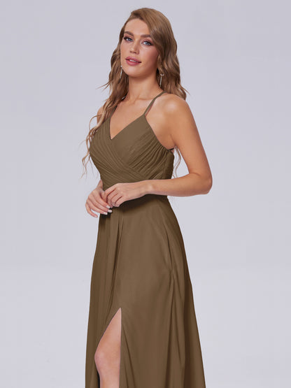 Harmony Unique Straps Chiffon Bridesmaid Dresses with Slit