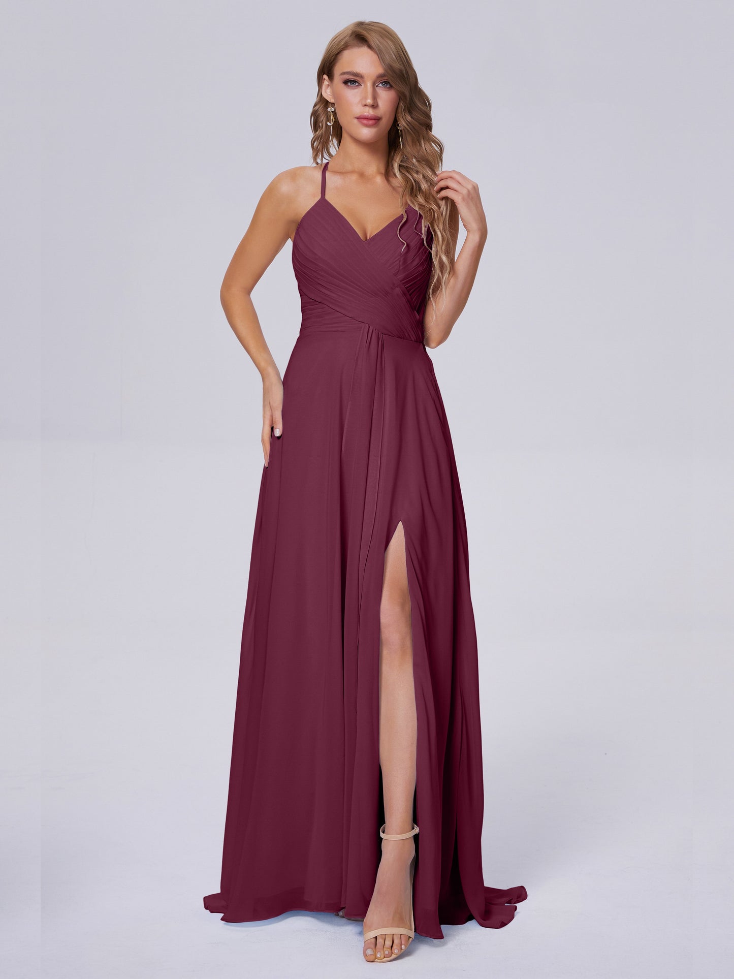 Harmony Unique Straps Chiffon Bridesmaid Dresses with Slit