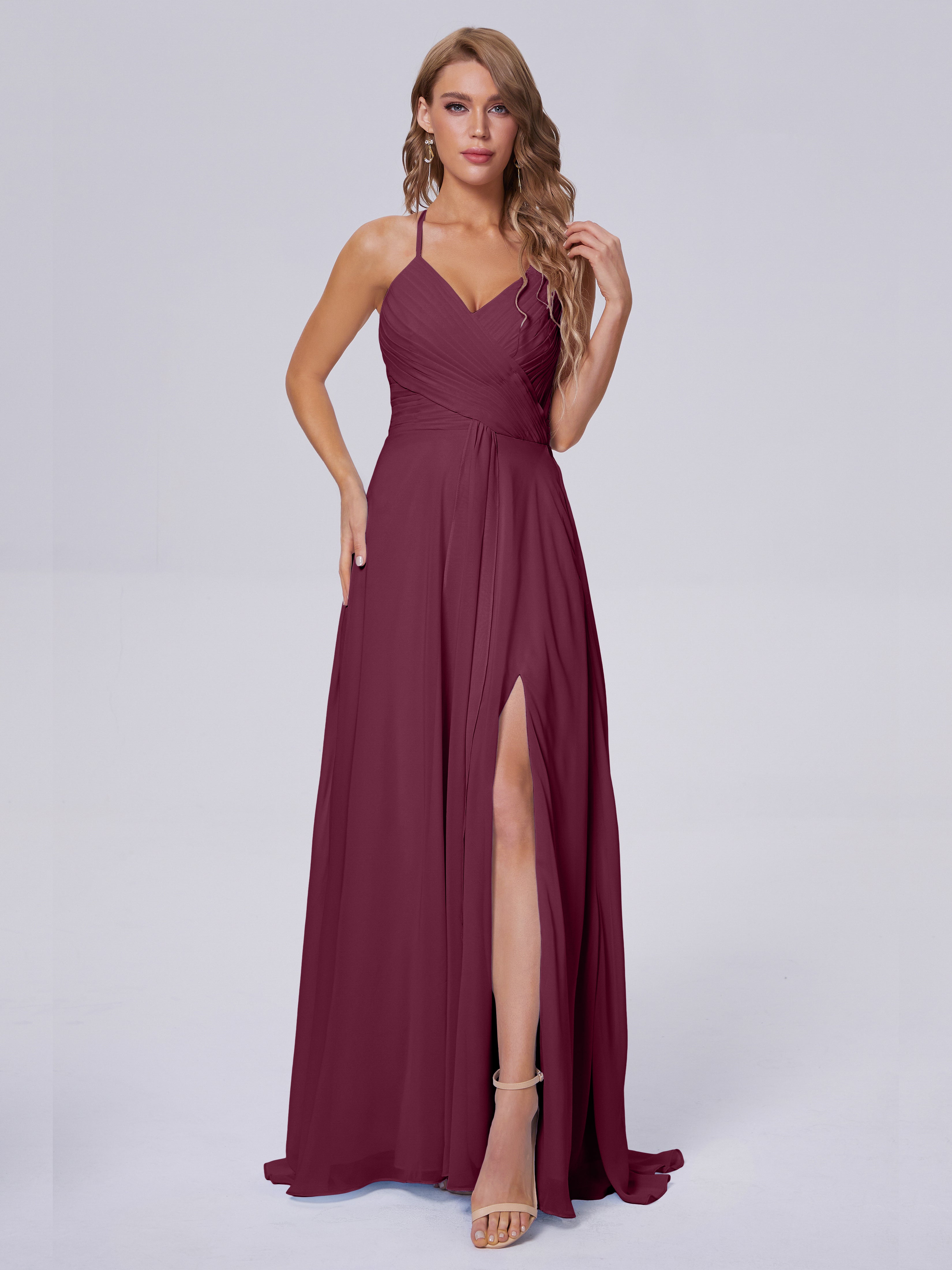 Harmony Unique Straps Chiffon Bridesmaid Dresses with Slit