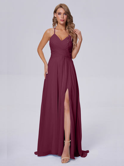 Harmony Unique Straps Chiffon Bridesmaid Dresses with Slit