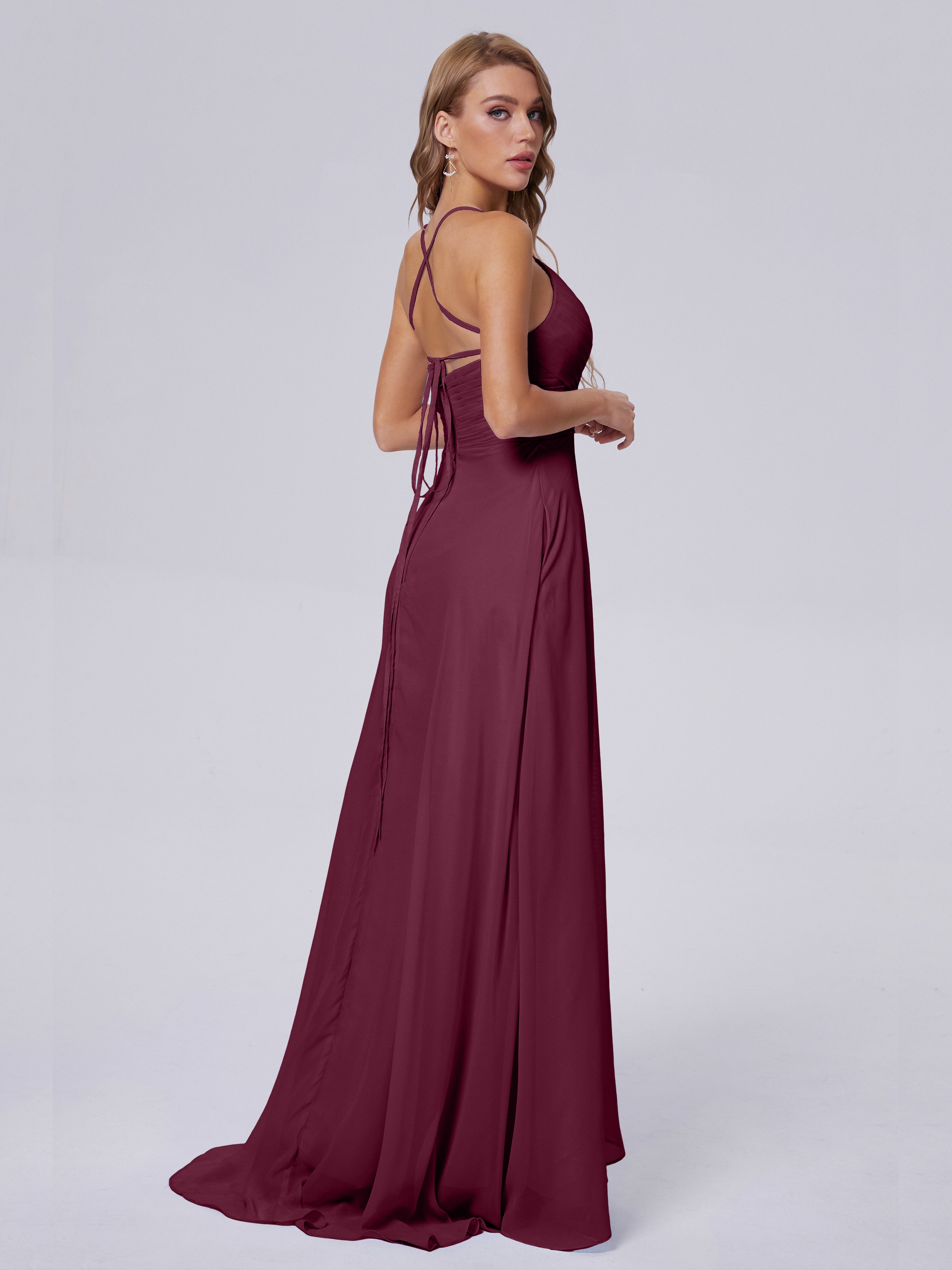 Harmony Unique Straps Chiffon Bridesmaid Dresses with Slit