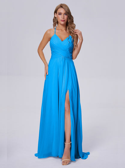 Harmony Unique Straps Chiffon Bridesmaid Dresses with Slit