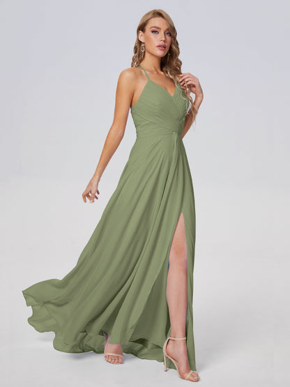 Harmony Unique Straps Chiffon Bridesmaid Dresses with Slit