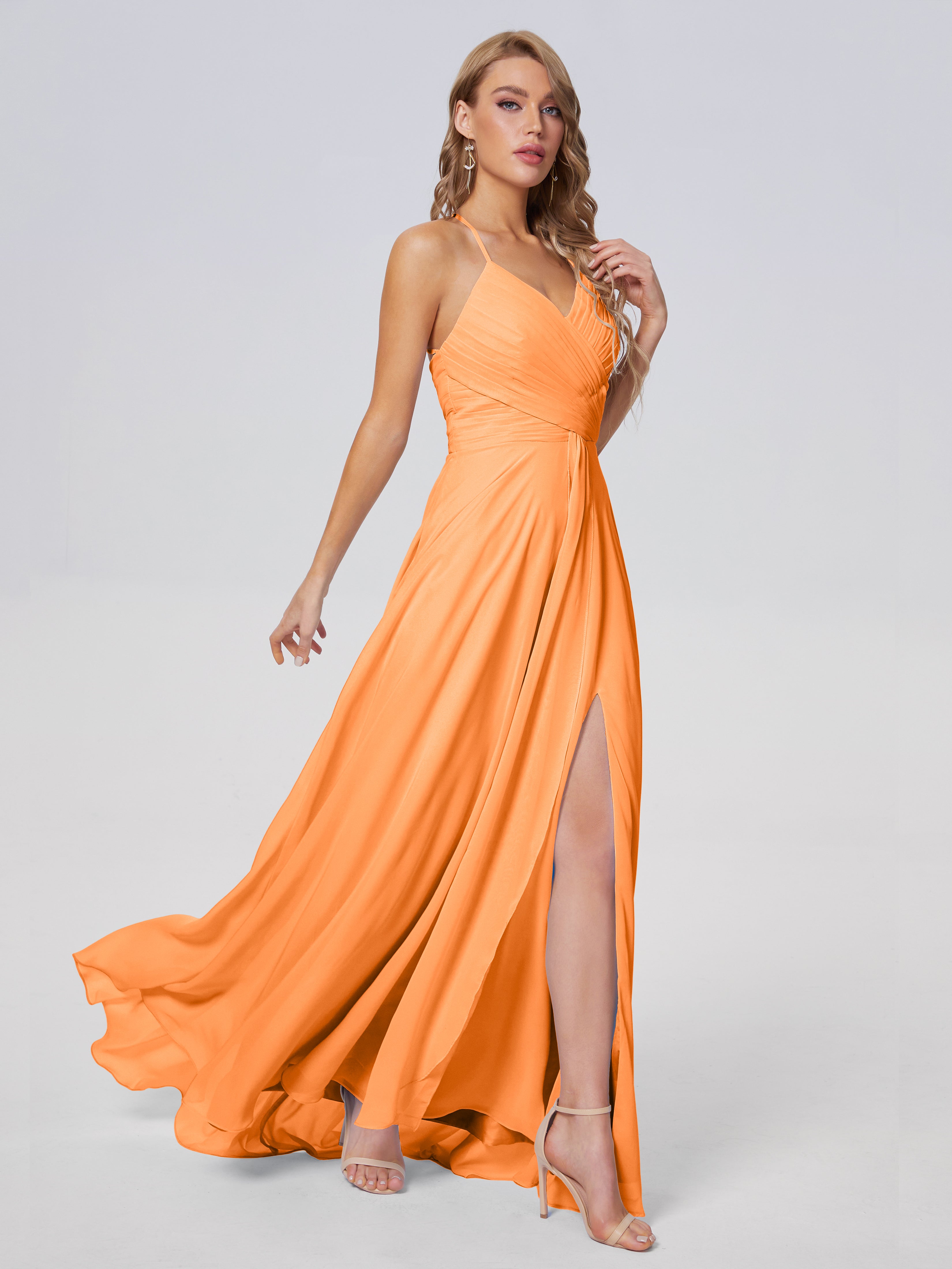 Harmony Unique Straps Chiffon Bridesmaid Dresses with Slit