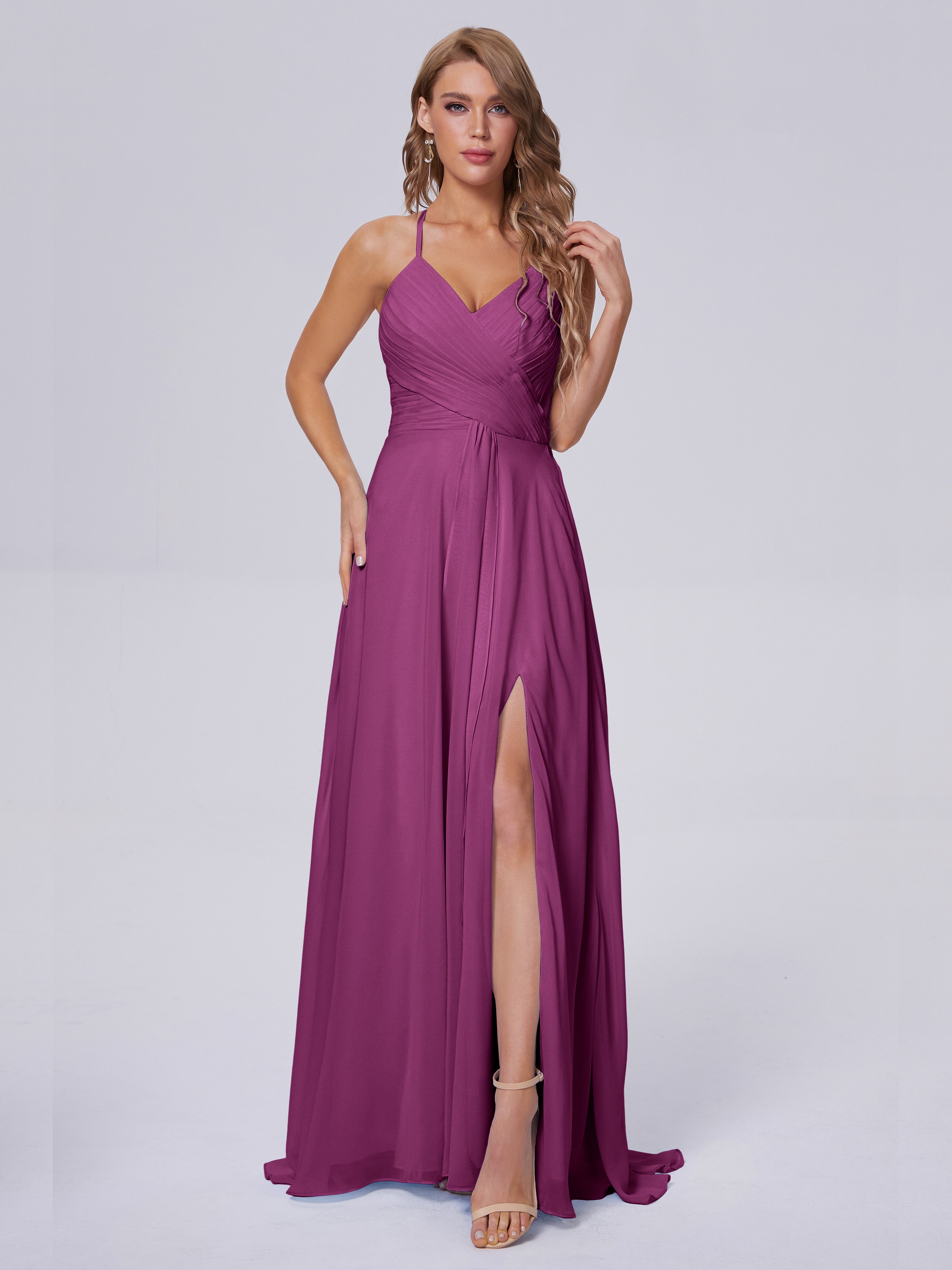 Harmony Unique Straps Chiffon Bridesmaid Dresses with Slit