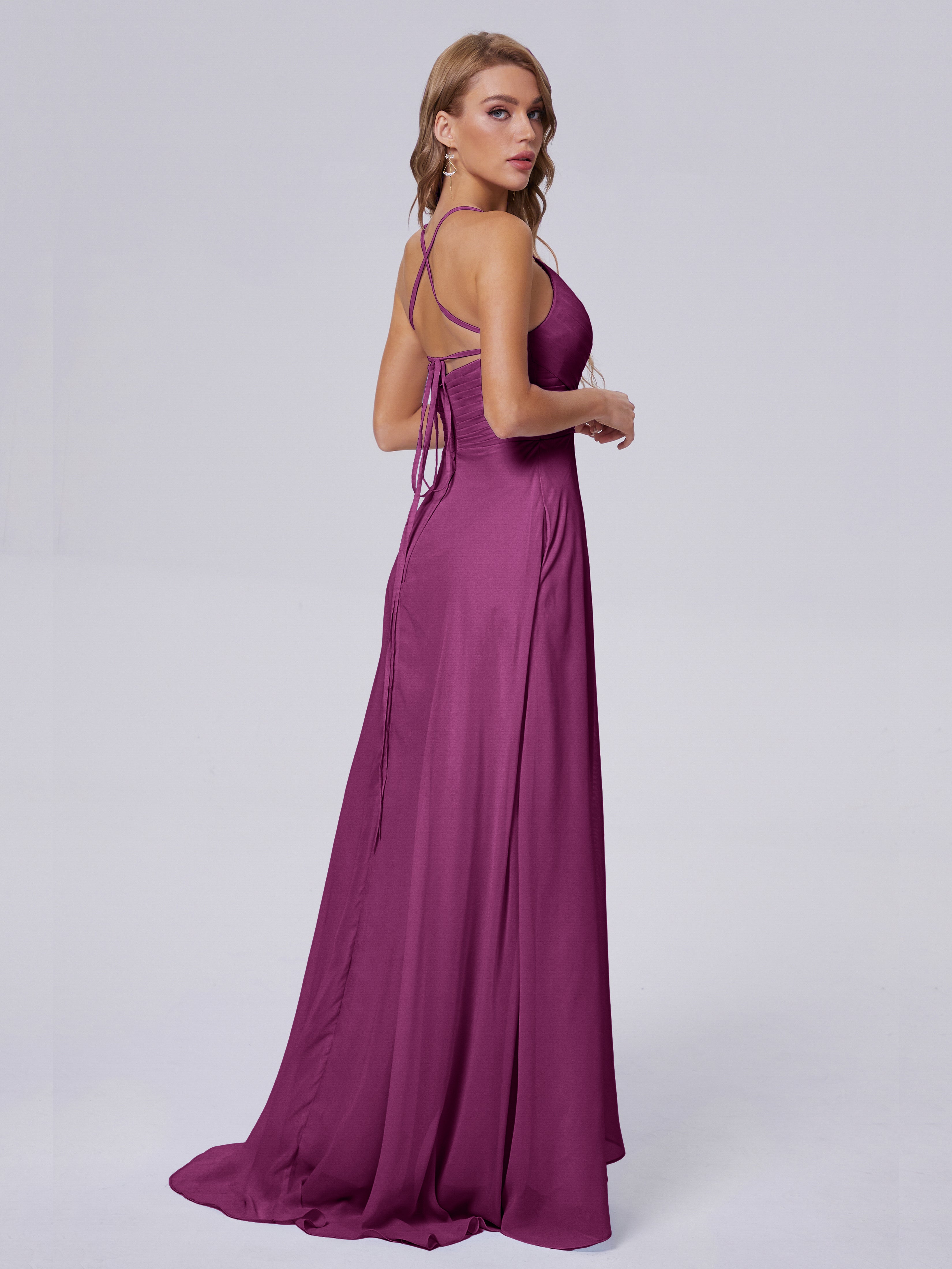 Harmony Unique Straps Chiffon Bridesmaid Dresses with Slit