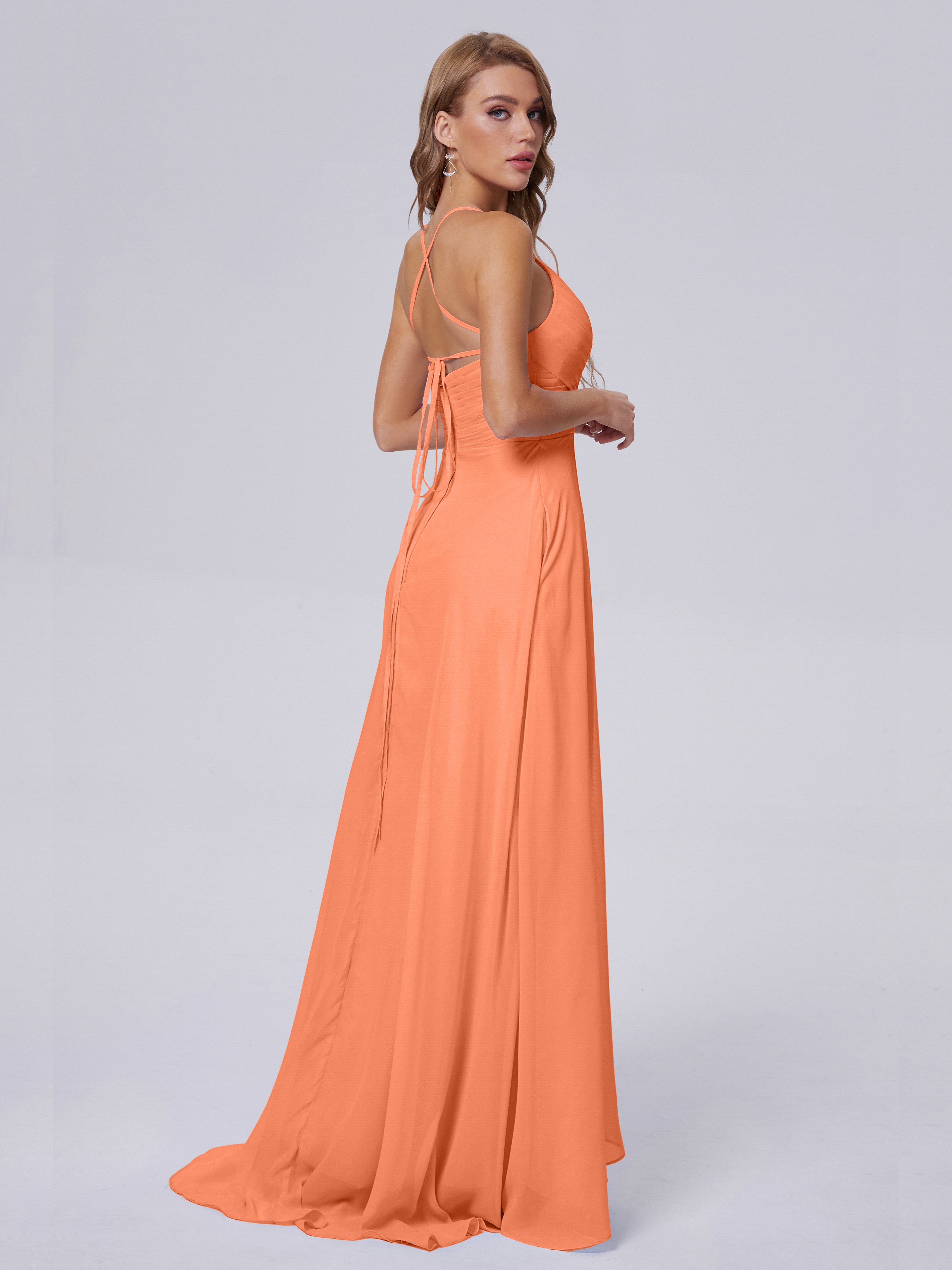 Harmony Unique Straps Chiffon Bridesmaid Dresses with Slit