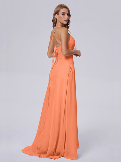 Harmony Unique Straps Chiffon Bridesmaid Dresses with Slit
