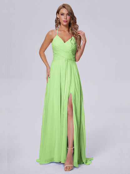Harmony Unique Straps Chiffon Bridesmaid Dresses with Slit