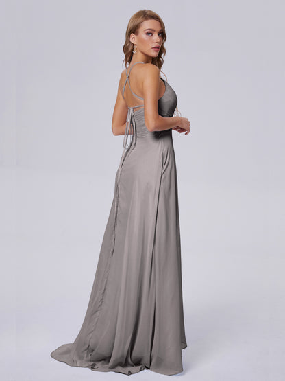 Harmony Unique Straps Chiffon Bridesmaid Dresses with Slit