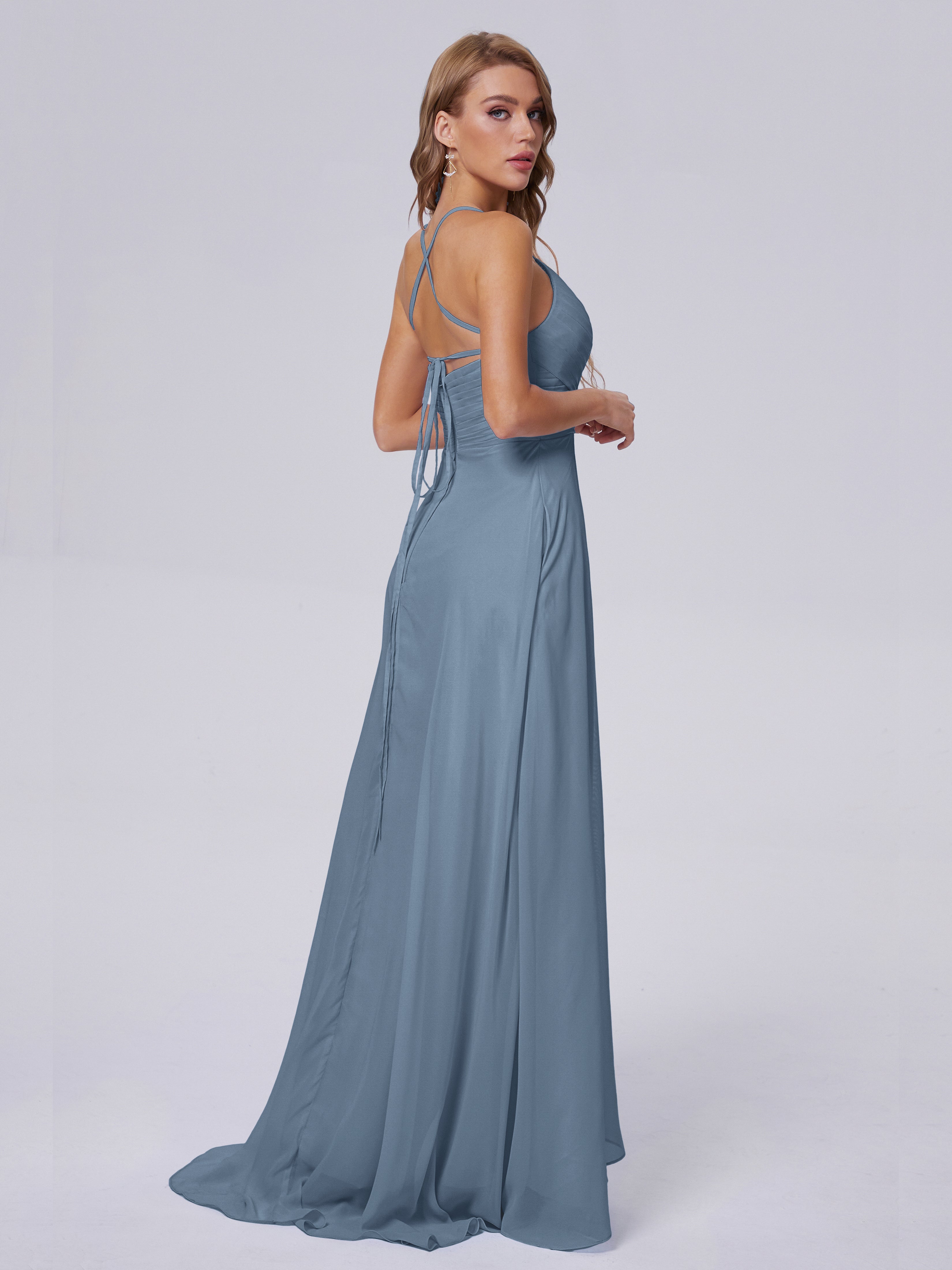 Harmony Unique Straps Chiffon Bridesmaid Dresses with Slit