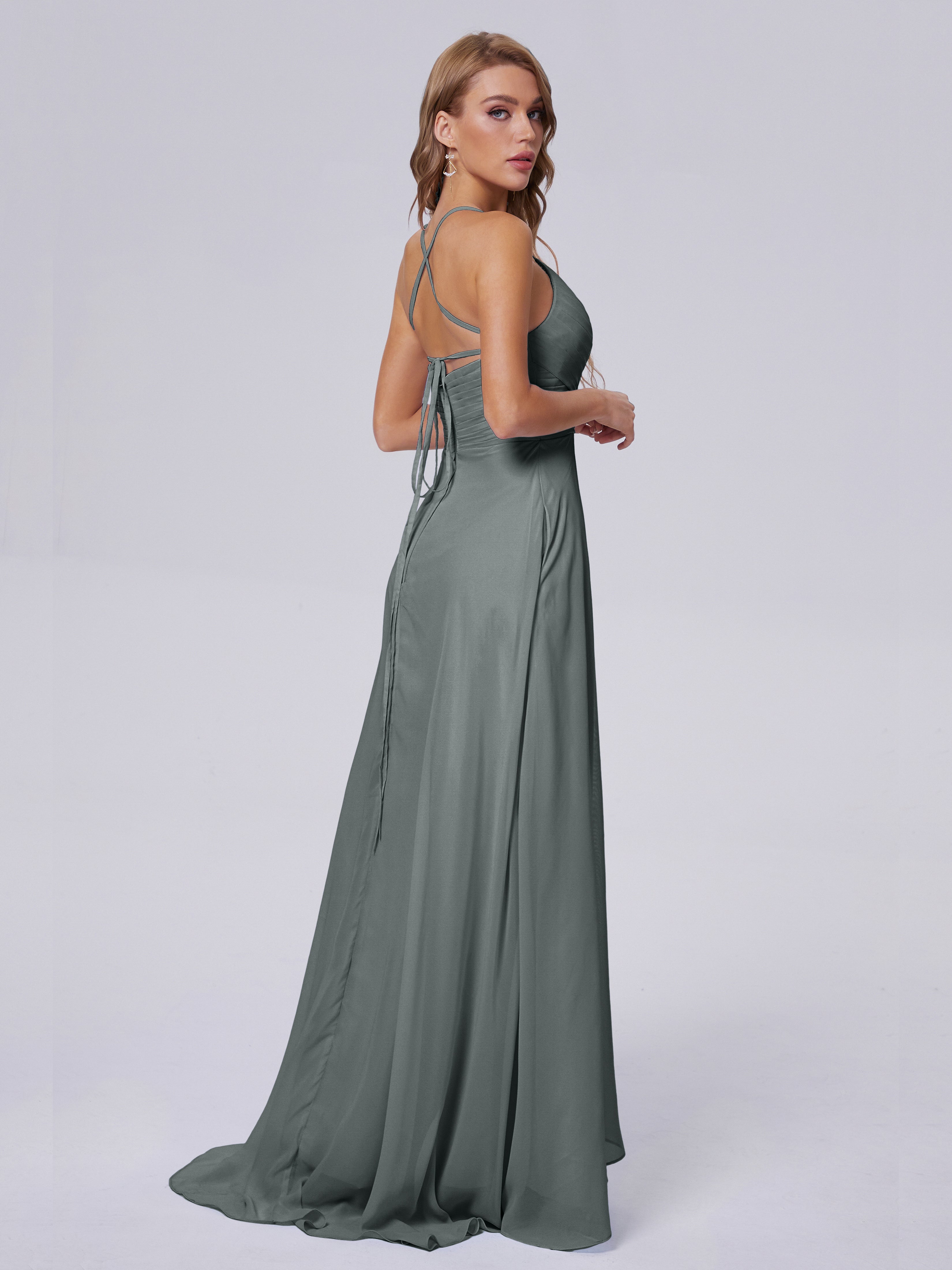 Harmony Unique Straps Chiffon Bridesmaid Dresses with Slit