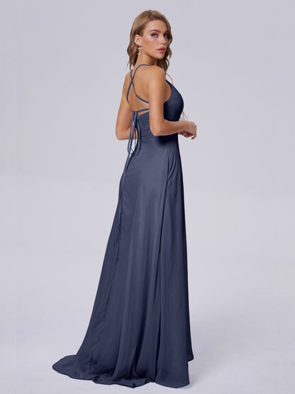 Harmony Unique Straps Chiffon Bridesmaid Dresses with Slit