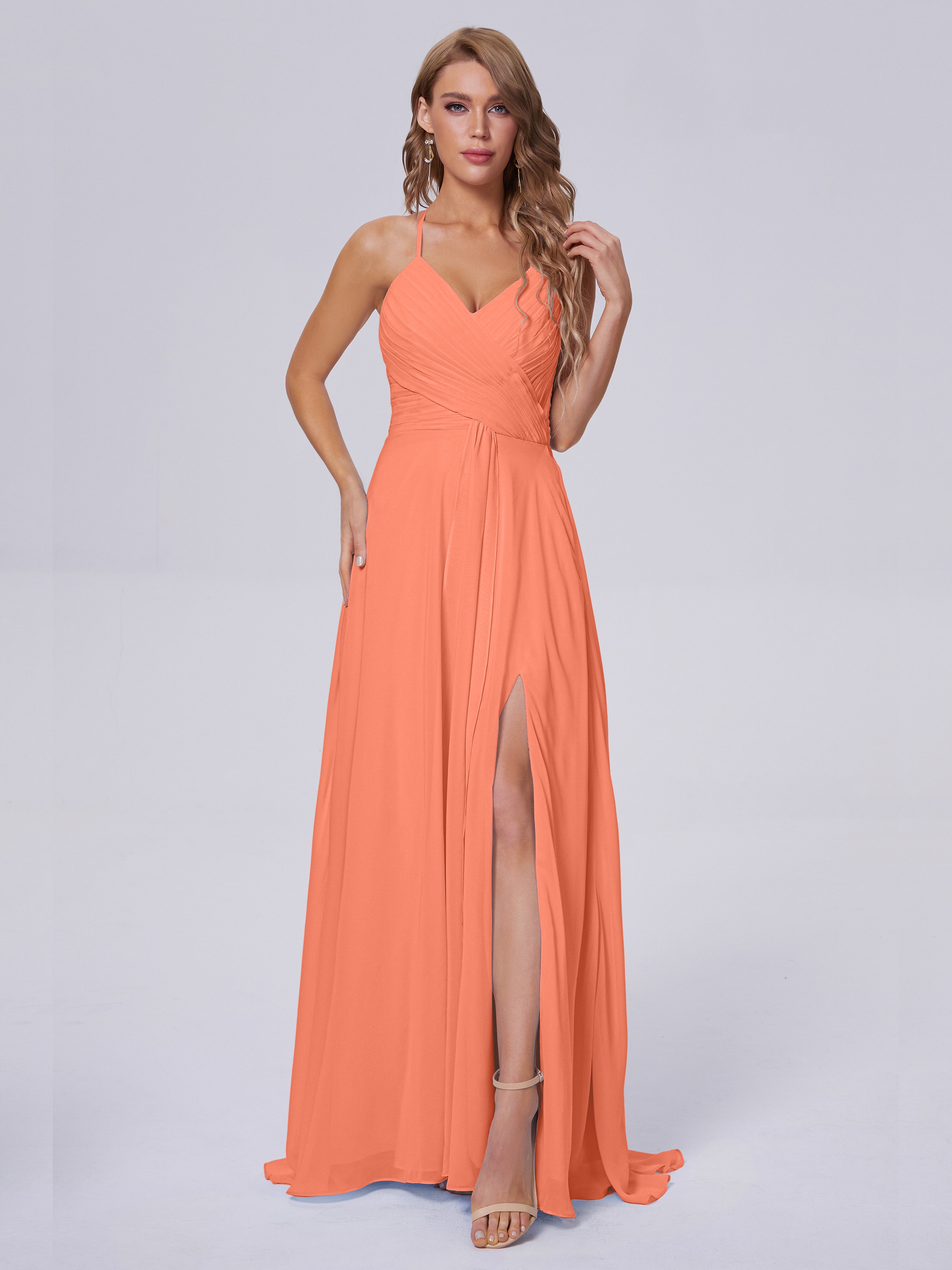 Harmony Unique Straps Chiffon Bridesmaid Dresses with Slit