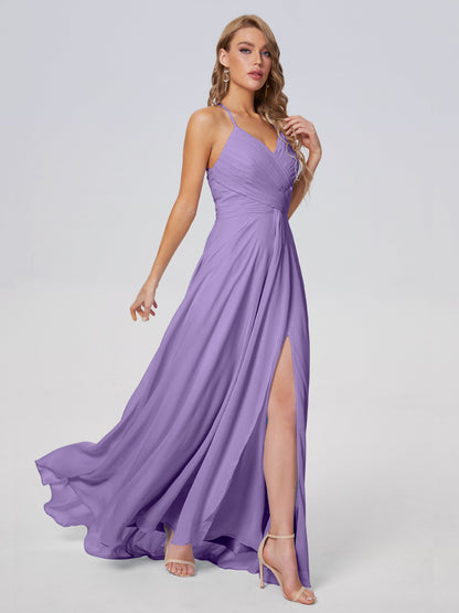 Harmony Unique Straps Chiffon Bridesmaid Dresses with Slit
