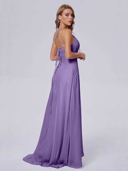 Harmony Unique Straps Chiffon Bridesmaid Dresses with Slit