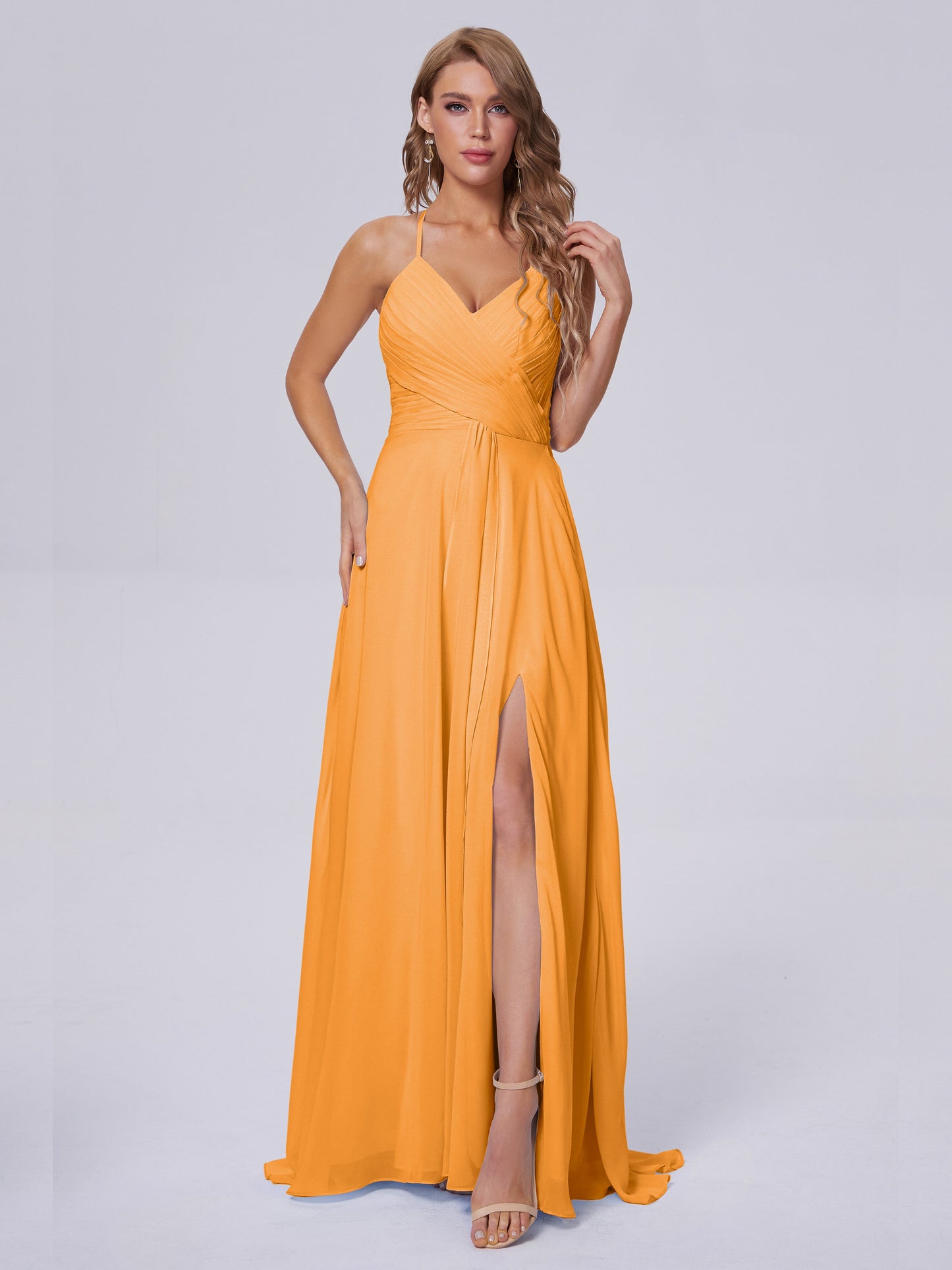 Harmony Unique Straps Chiffon Bridesmaid Dresses with Slit