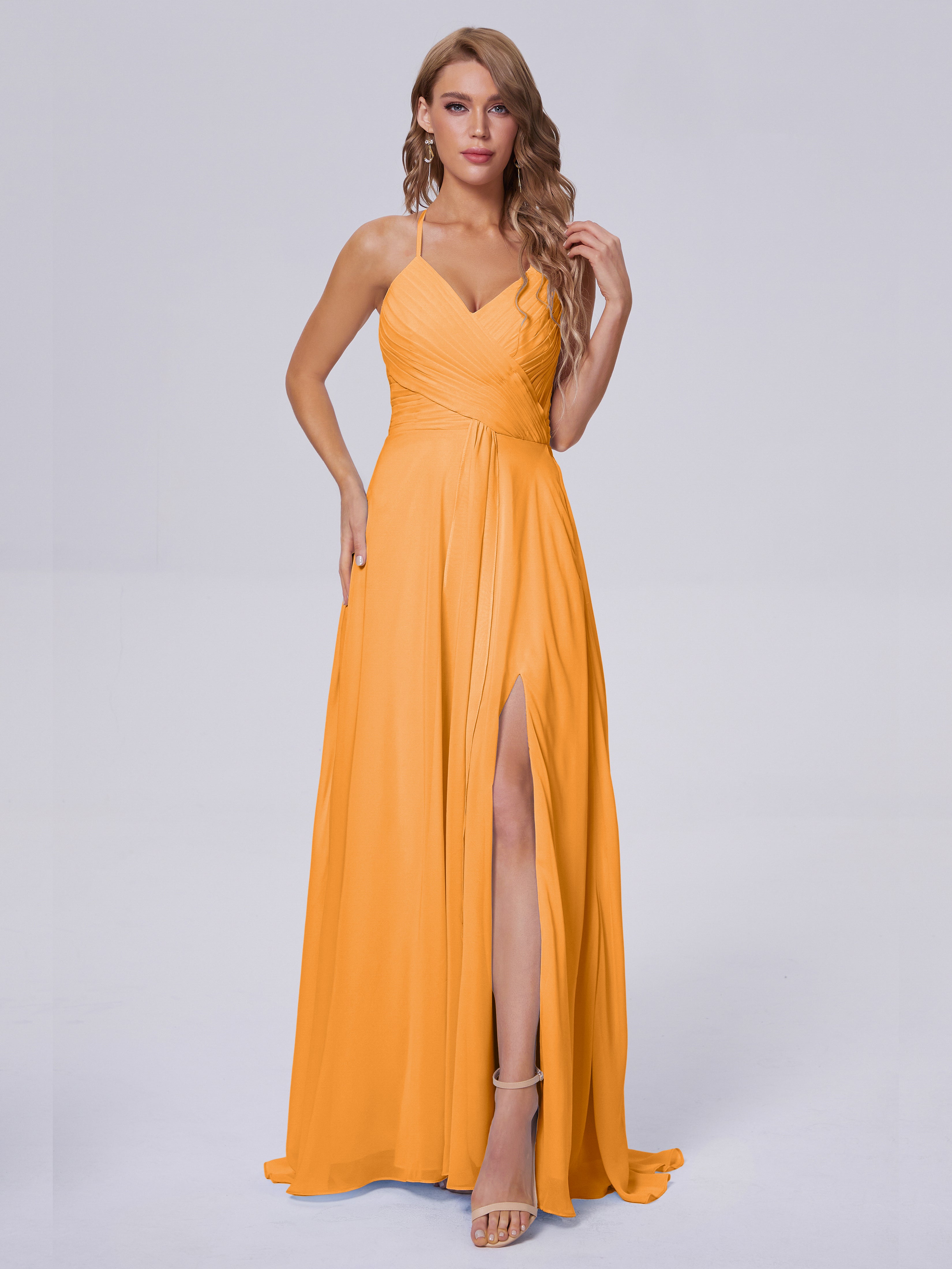 Harmony Unique Straps Chiffon Bridesmaid Dresses with Slit