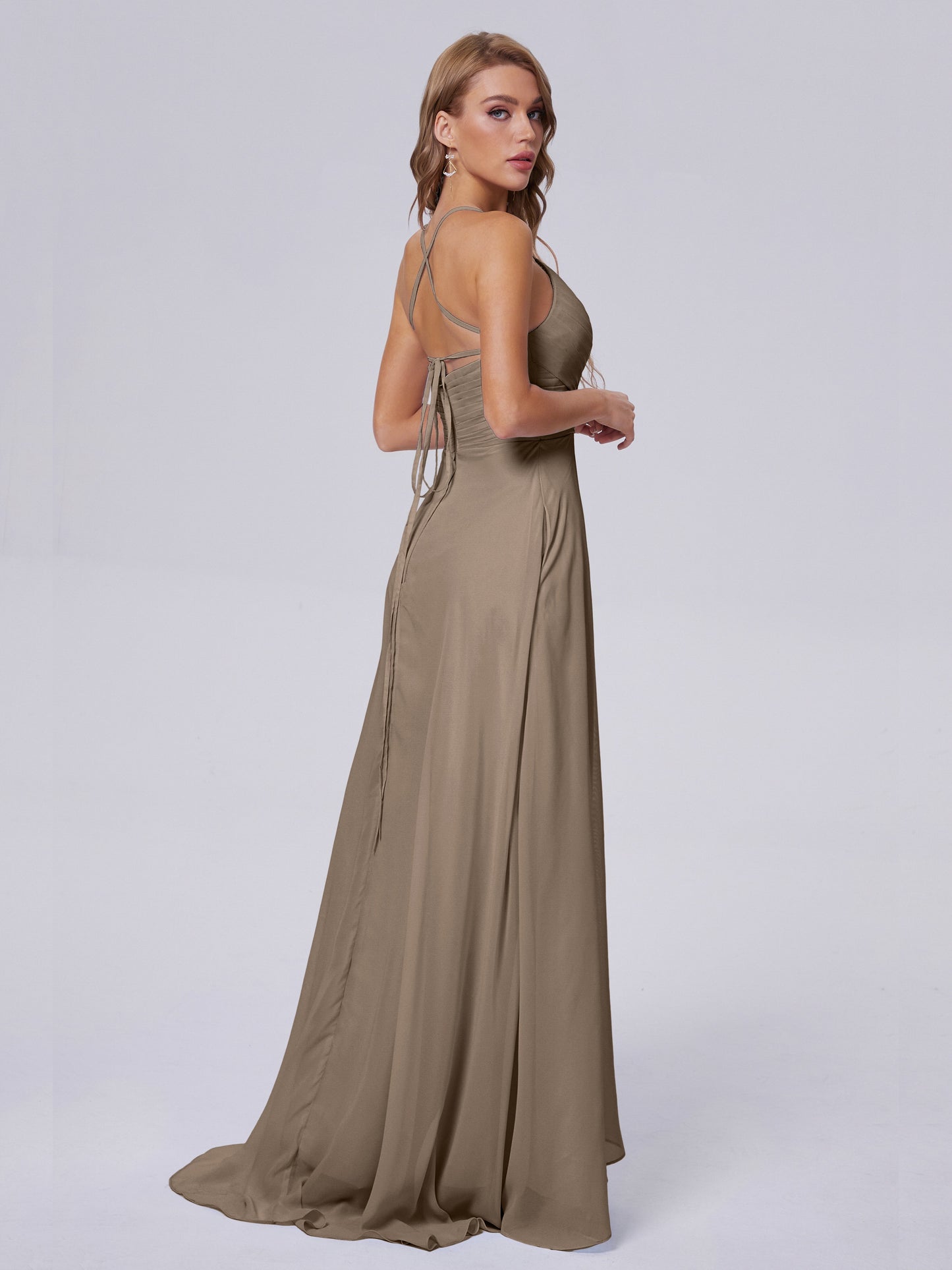 Harmony Unique Straps Chiffon Bridesmaid Dresses with Slit
