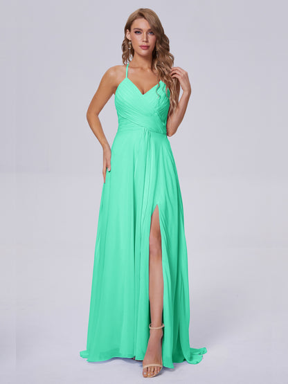 Harmony Unique Straps Chiffon Bridesmaid Dresses with Slit