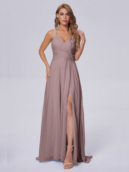 Harmony Unique Straps Chiffon Bridesmaid Dresses with Slit
