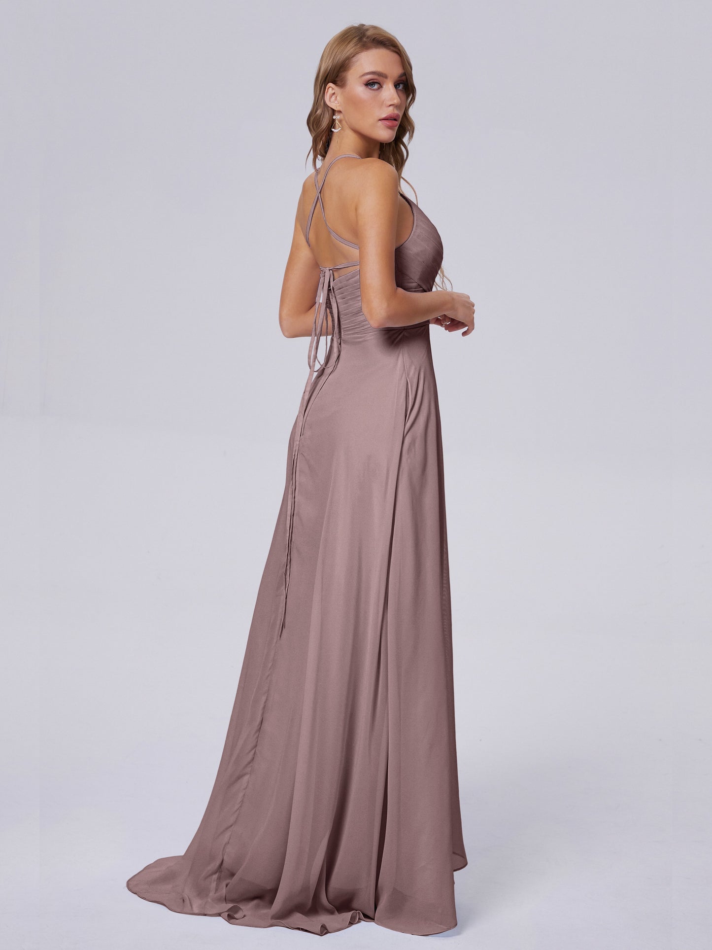 Harmony Unique Straps Chiffon Bridesmaid Dresses with Slit