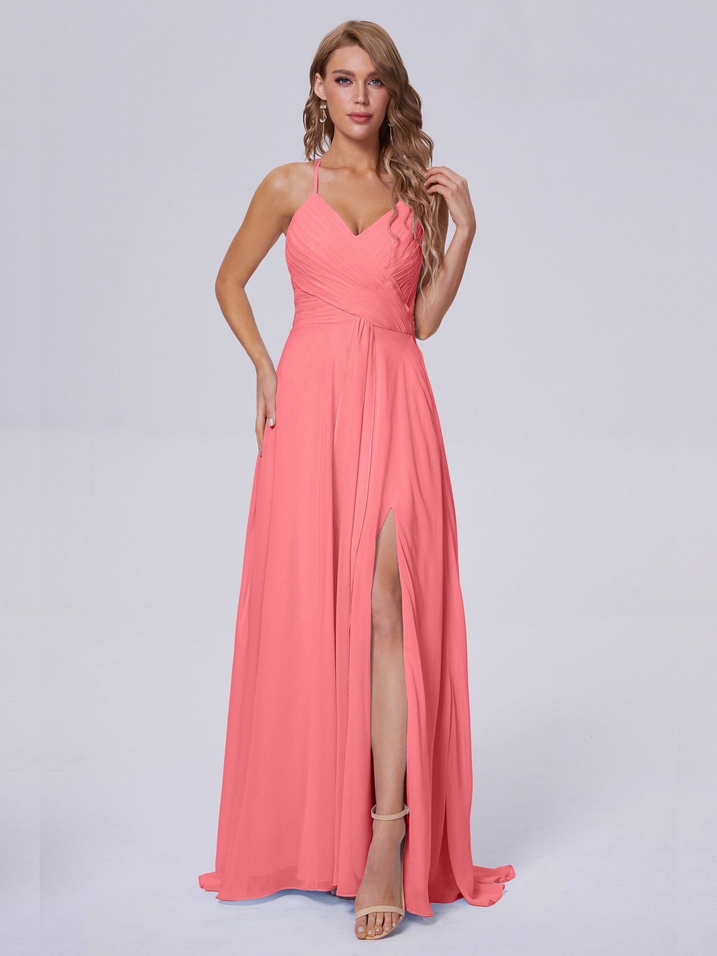 Harmony Unique Straps Chiffon Bridesmaid Dresses with Slit