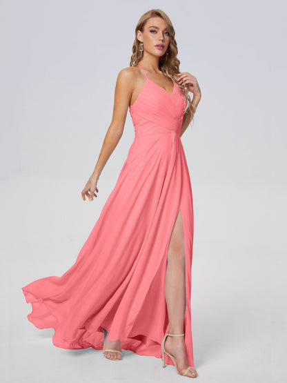 Harmony Unique Straps Chiffon Bridesmaid Dresses with Slit