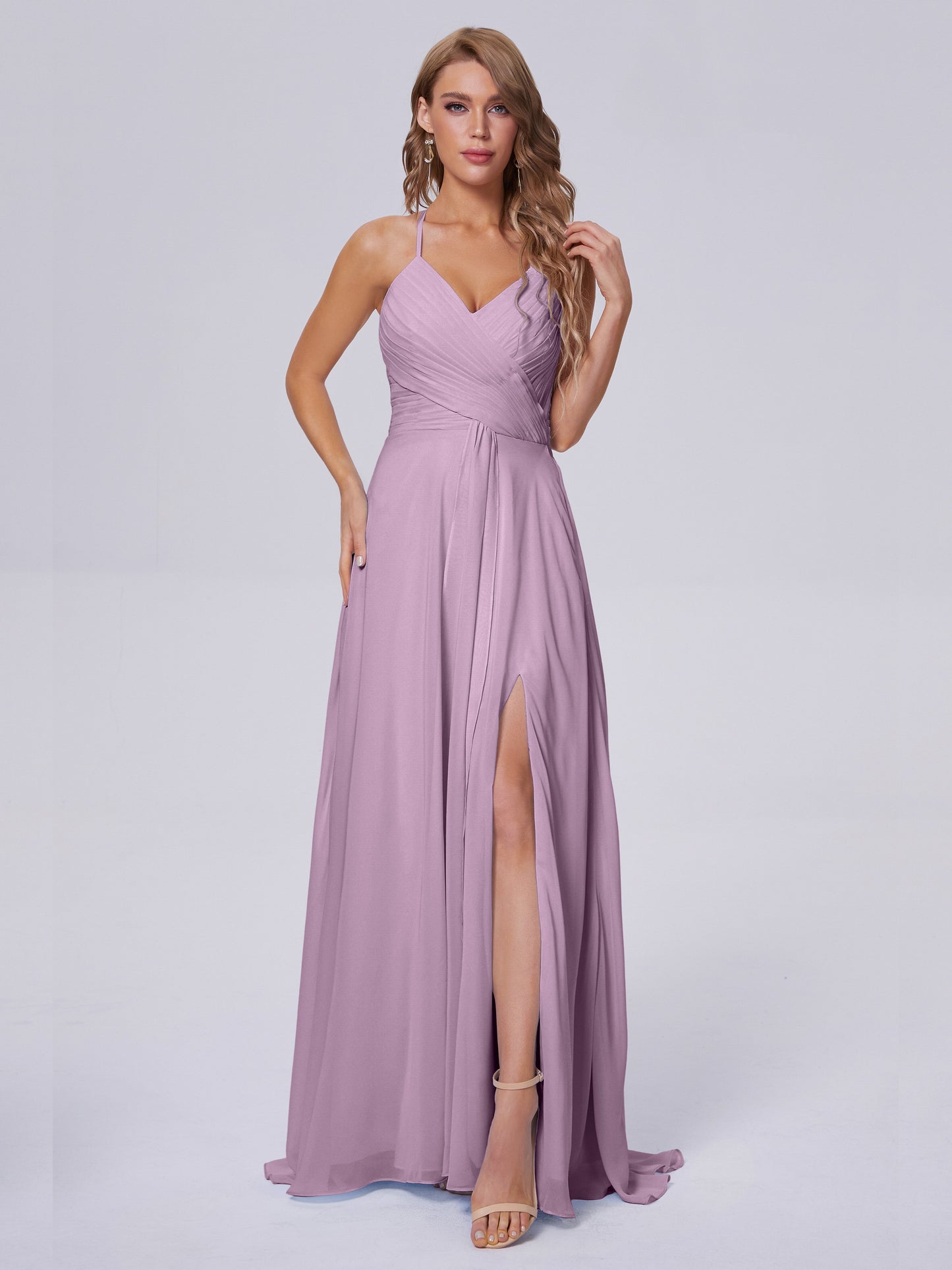 Harmony Unique Straps Chiffon Bridesmaid Dresses with Slit