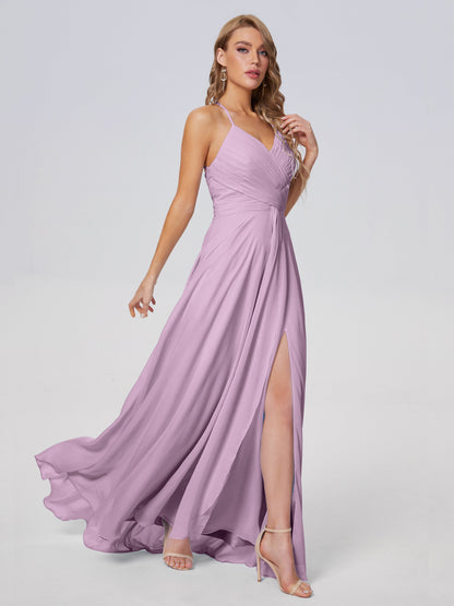 Harmony Unique Straps Chiffon Bridesmaid Dresses with Slit