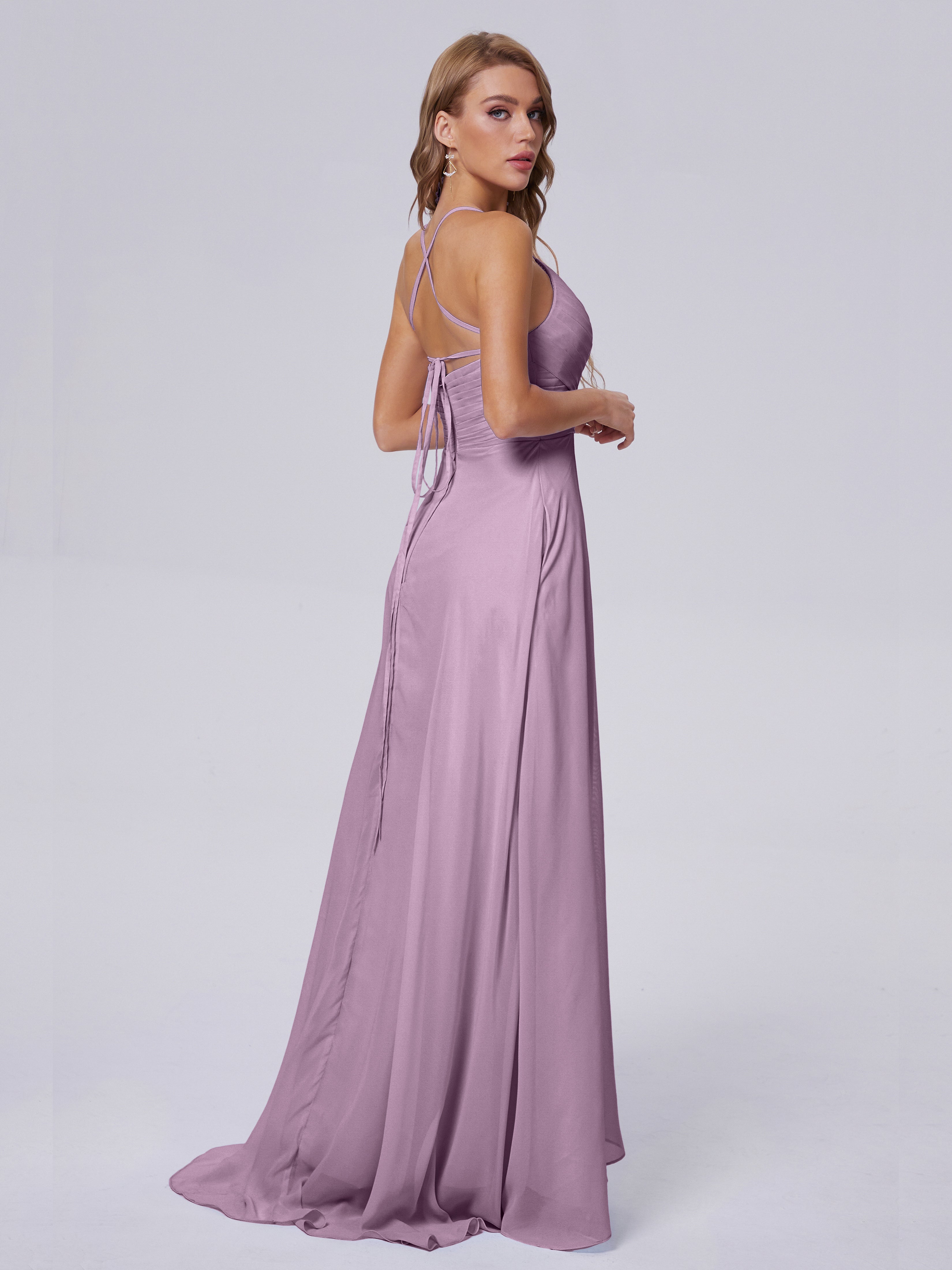 Harmony Unique Straps Chiffon Bridesmaid Dresses with Slit