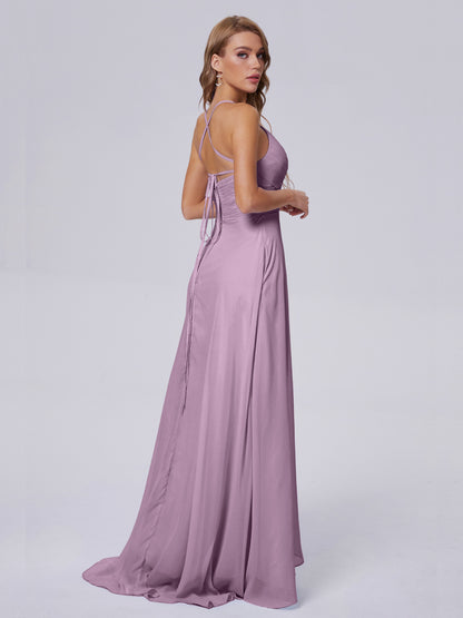Harmony Unique Straps Chiffon Bridesmaid Dresses with Slit