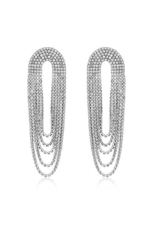 Crystal Drape Fringe Earrings - Silver
