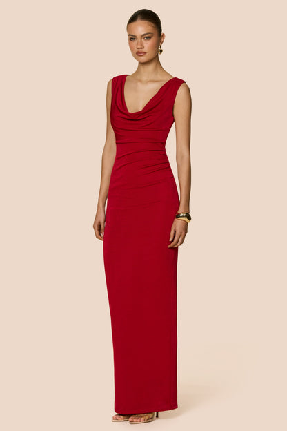 Nookie Crush Drape Maxi Dress - Red