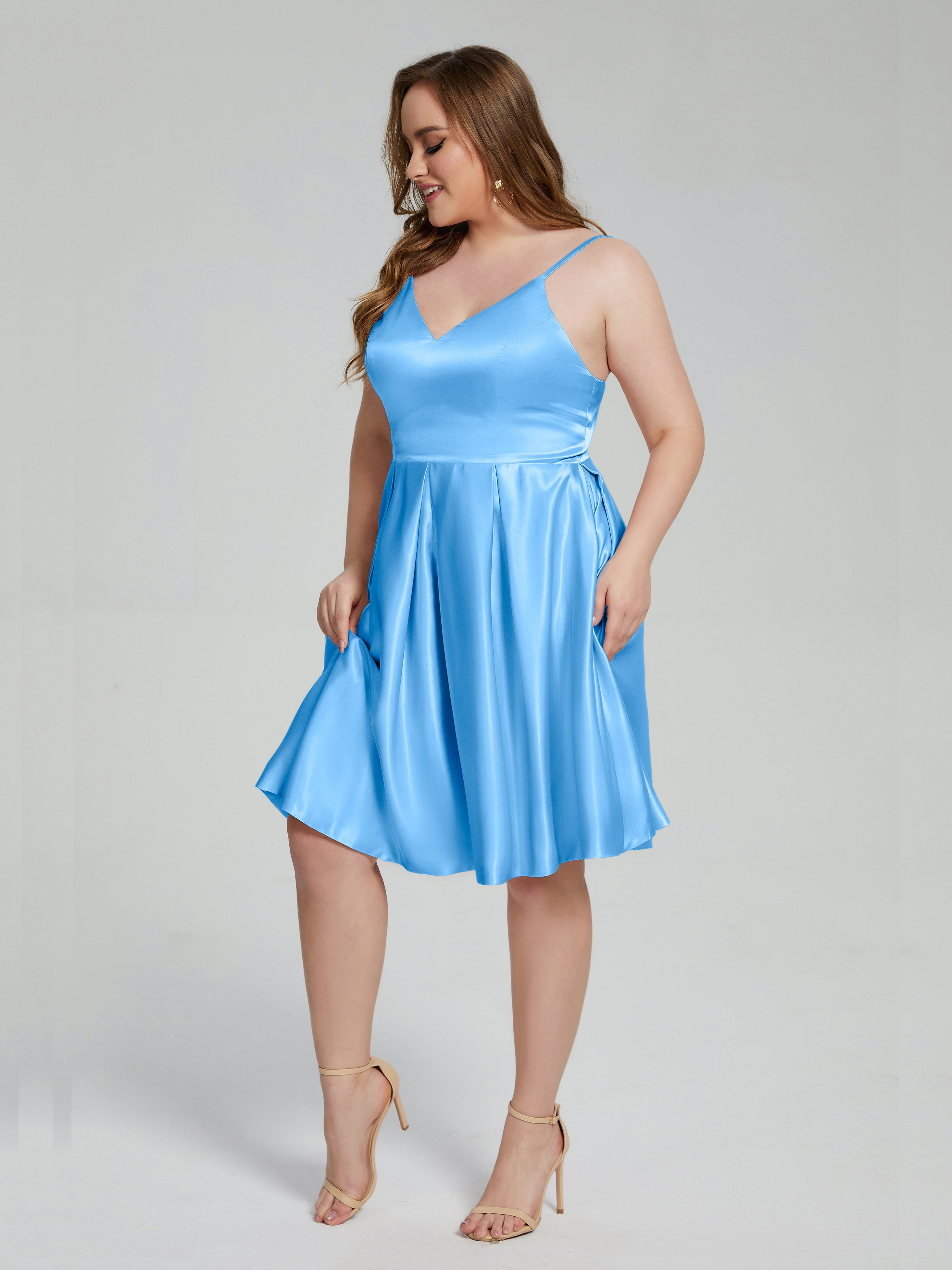 Josie Simple Plus Size Soft Satin Short Bridesmaid Dresses