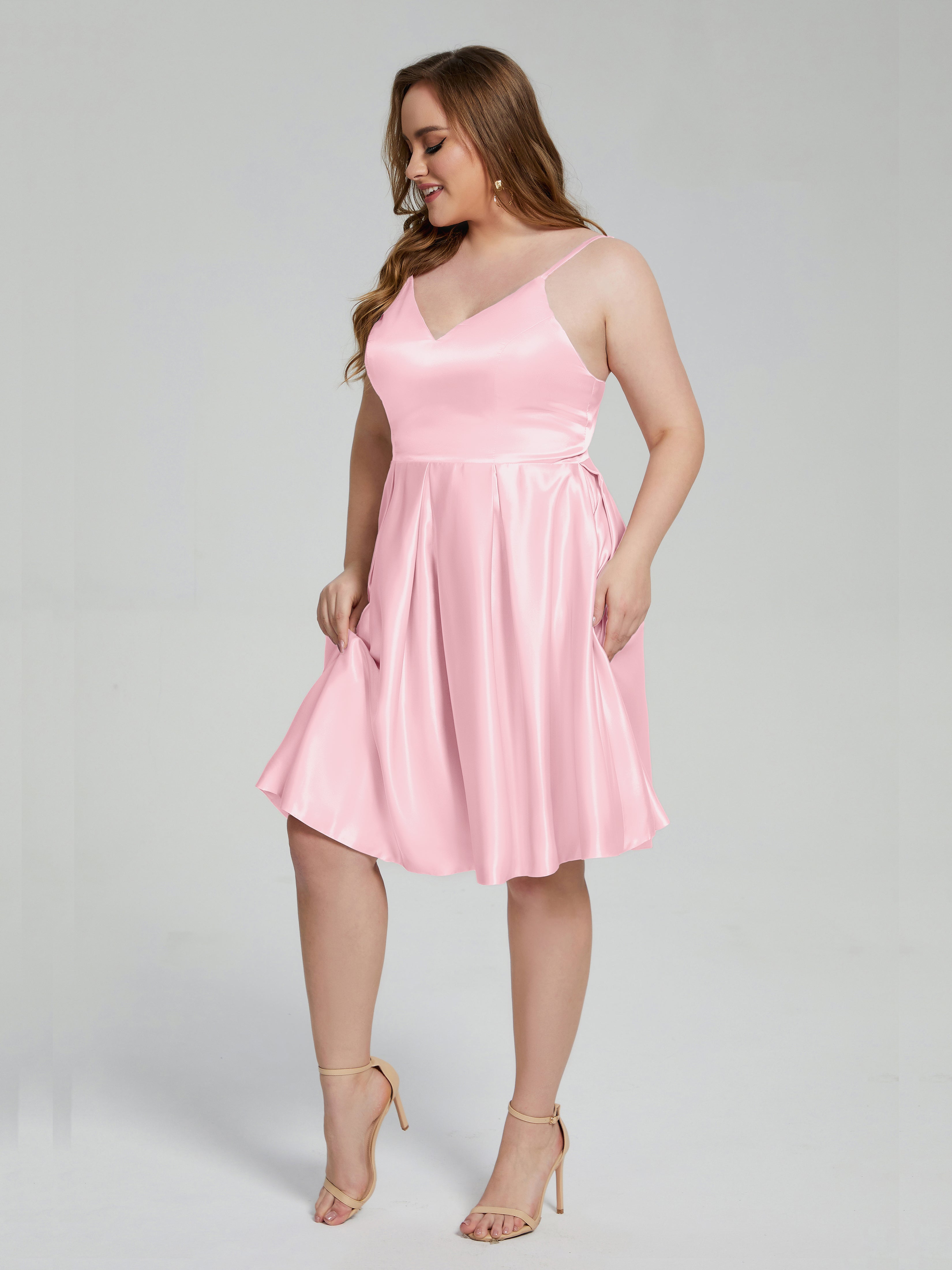 Josie Simple Plus Size Soft Satin Short Bridesmaid Dresses