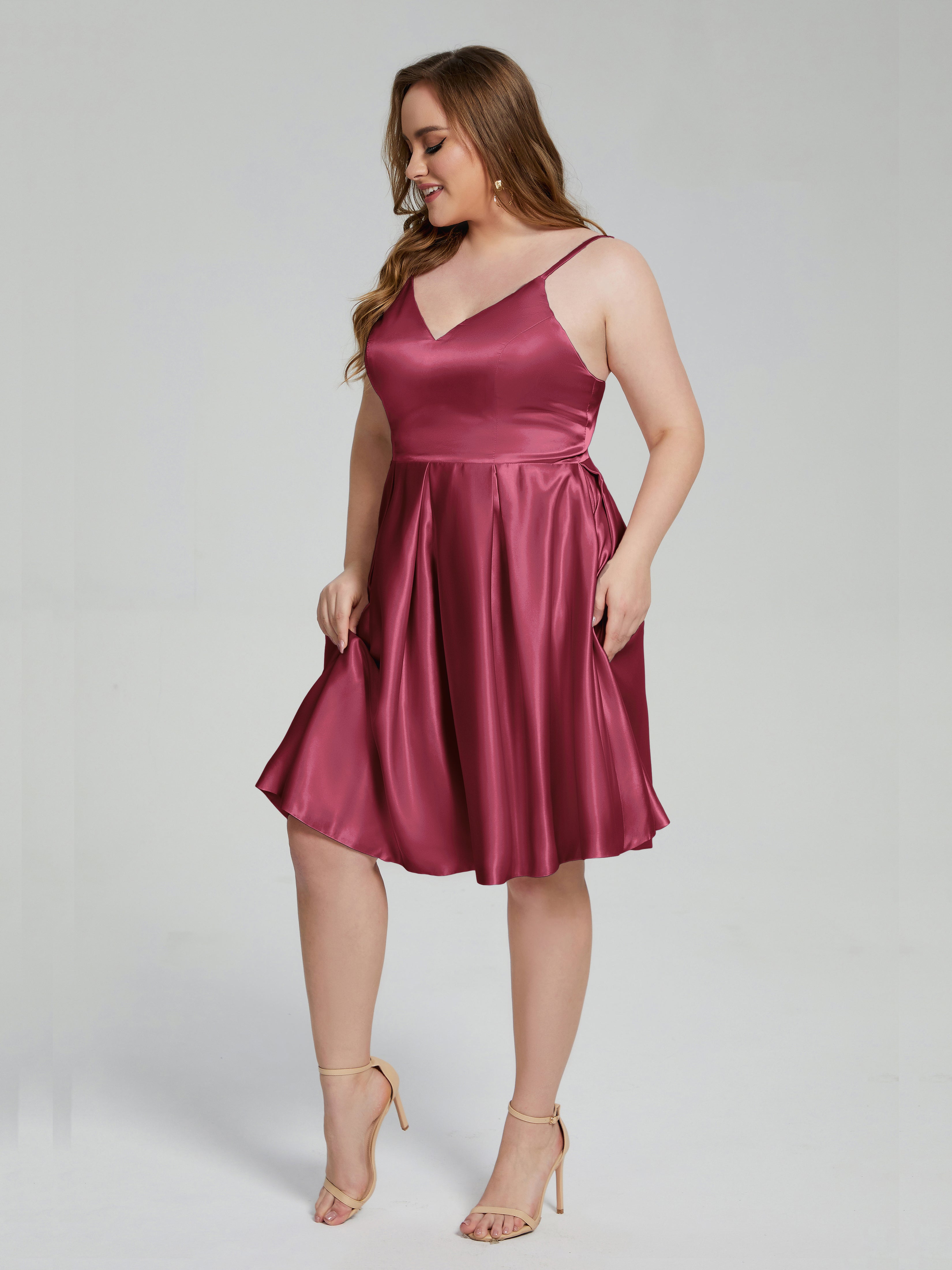 Josie Simple Plus Size Soft Satin Short Bridesmaid Dresses