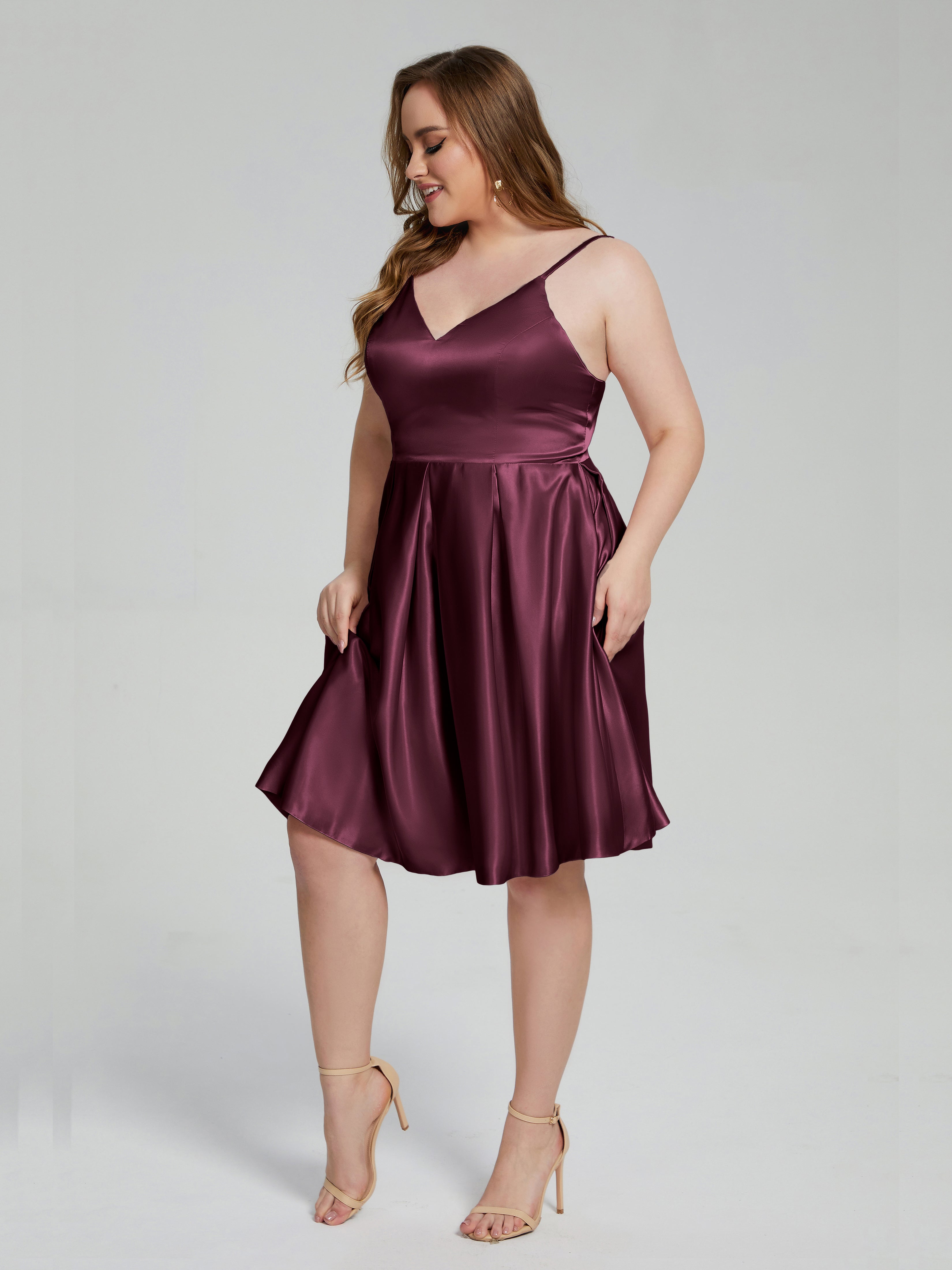 Josie Simple Plus Size Soft Satin Short Bridesmaid Dresses