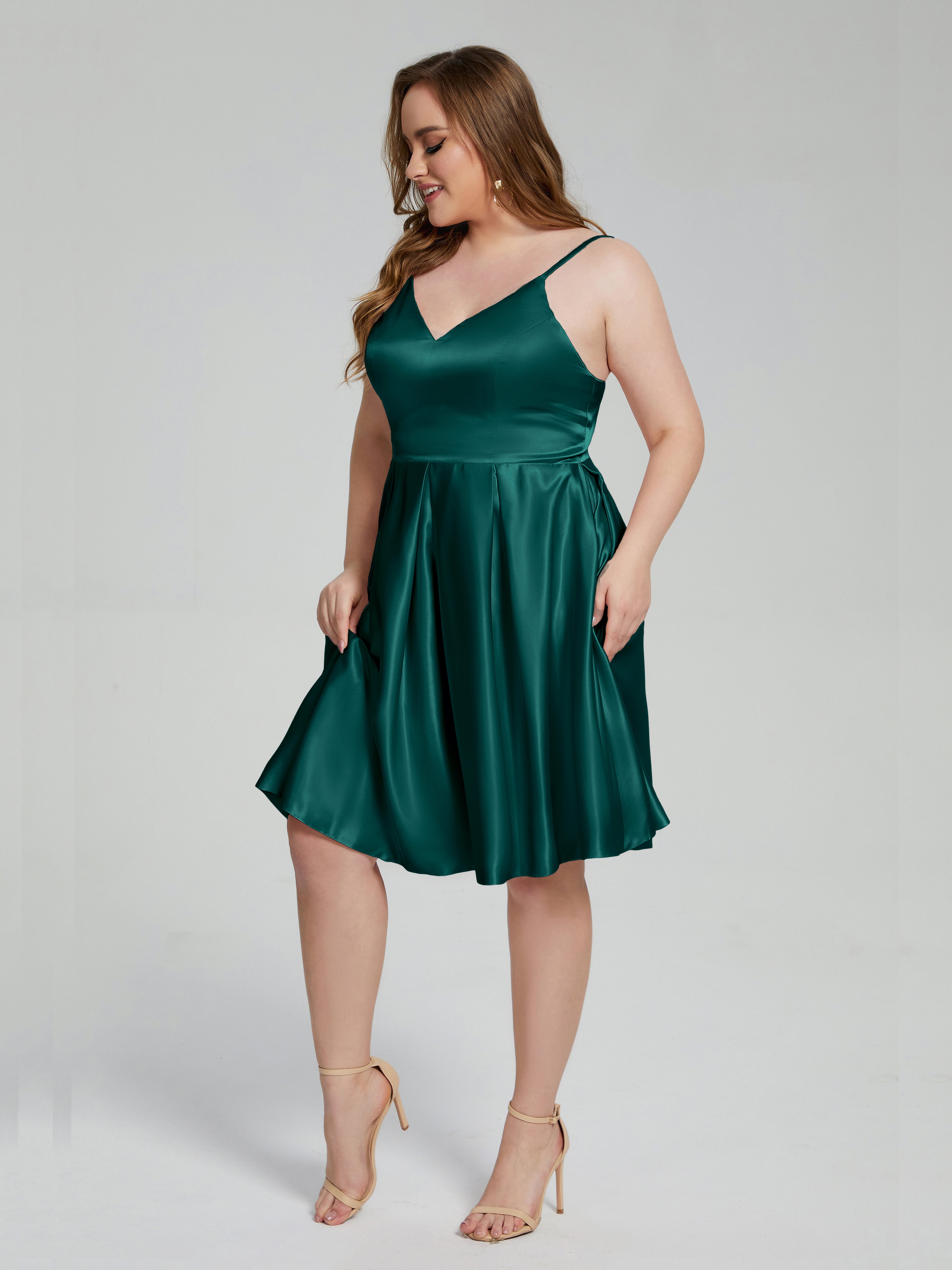 Josie Simple Plus Size Soft Satin Short Bridesmaid Dresses