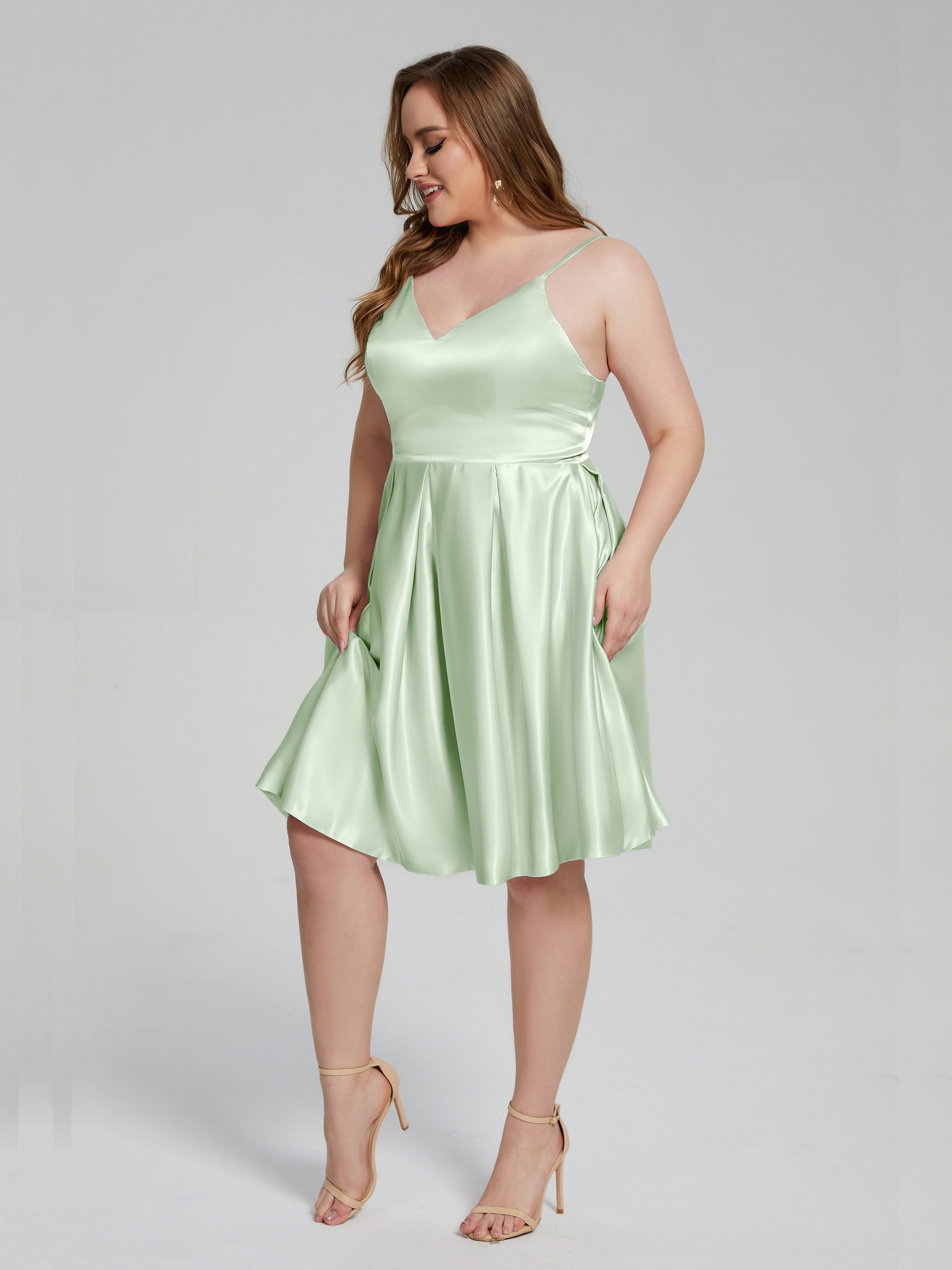Josie Simple Plus Size Soft Satin Short Bridesmaid Dresses