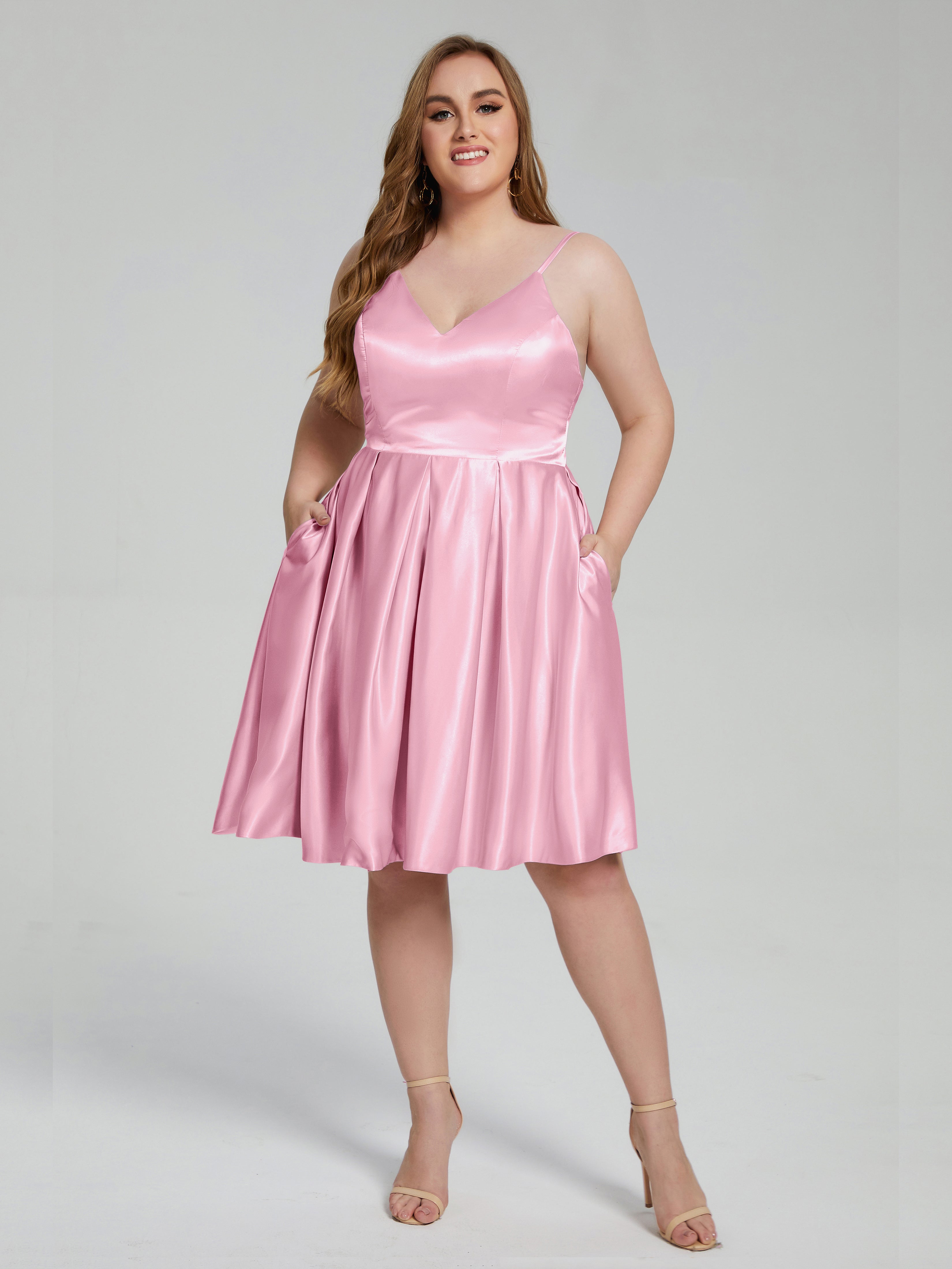 Josie Simple Plus Size Soft Satin Short Bridesmaid Dresses