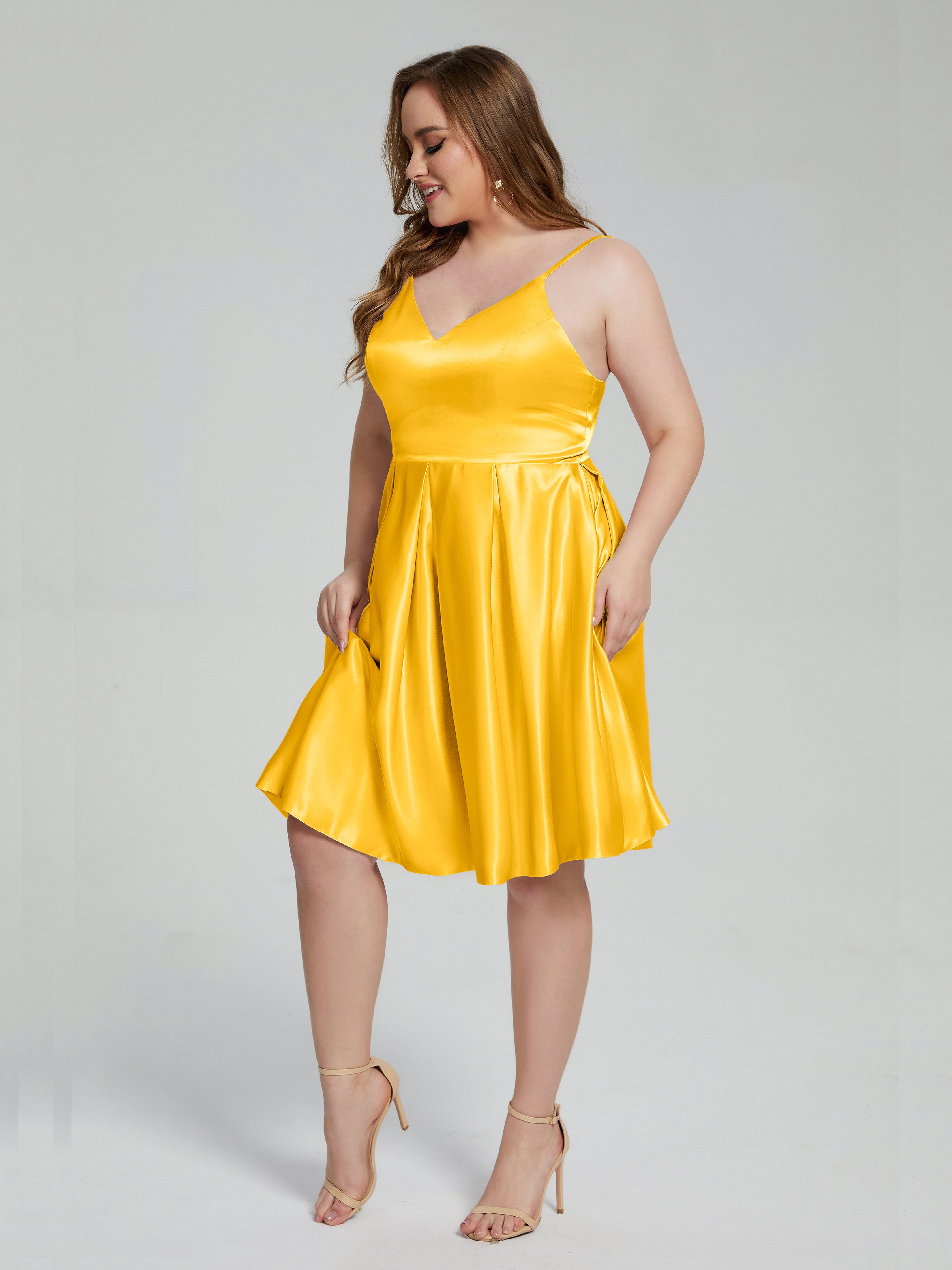 Josie Simple Plus Size Soft Satin Short Bridesmaid Dresses